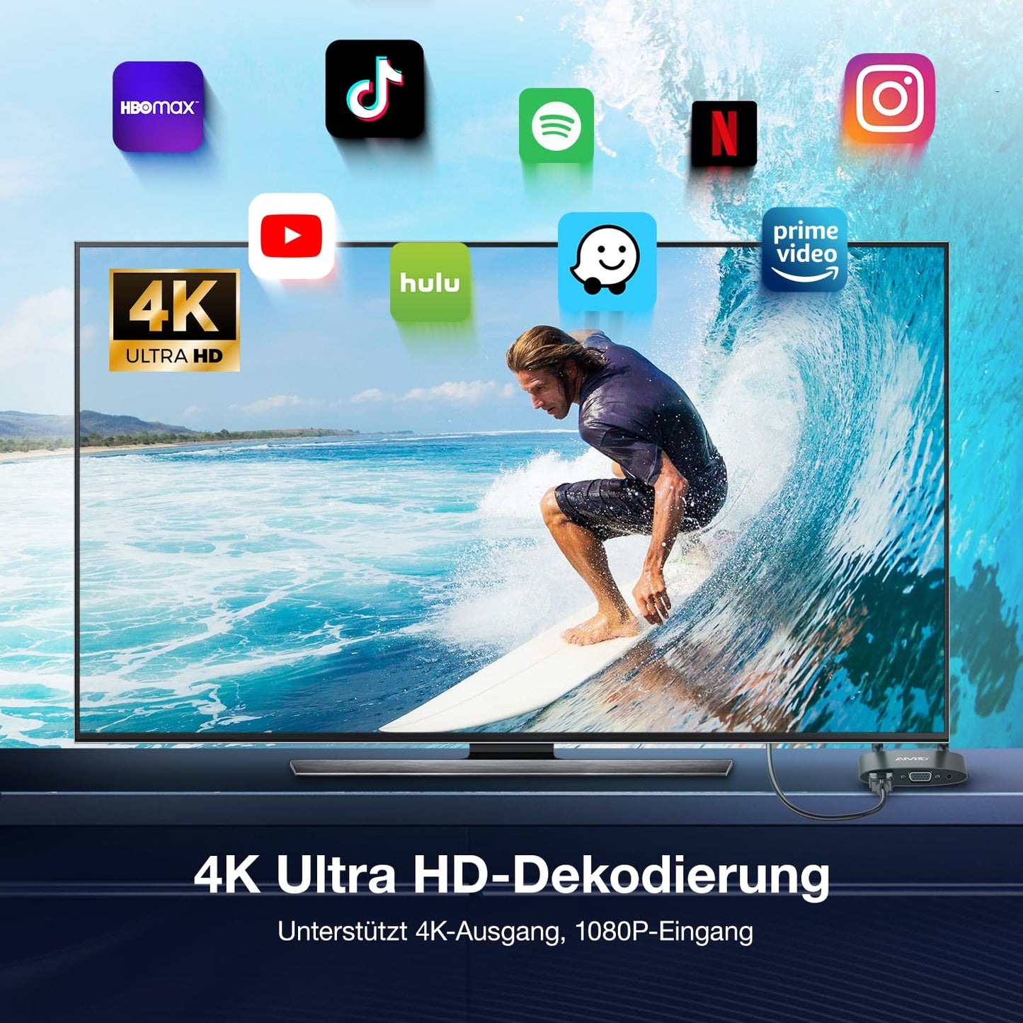 AIMIBO Wireless HDMI Transmitter and Receiver 4K/5G, 2-in-1 HDMI Wireless USB-C/HDMI Transmitter and Receiver, 165 feet/50m video streaming with HDMI/VGA dual screen for HDTV, set-top box, SkyQ.