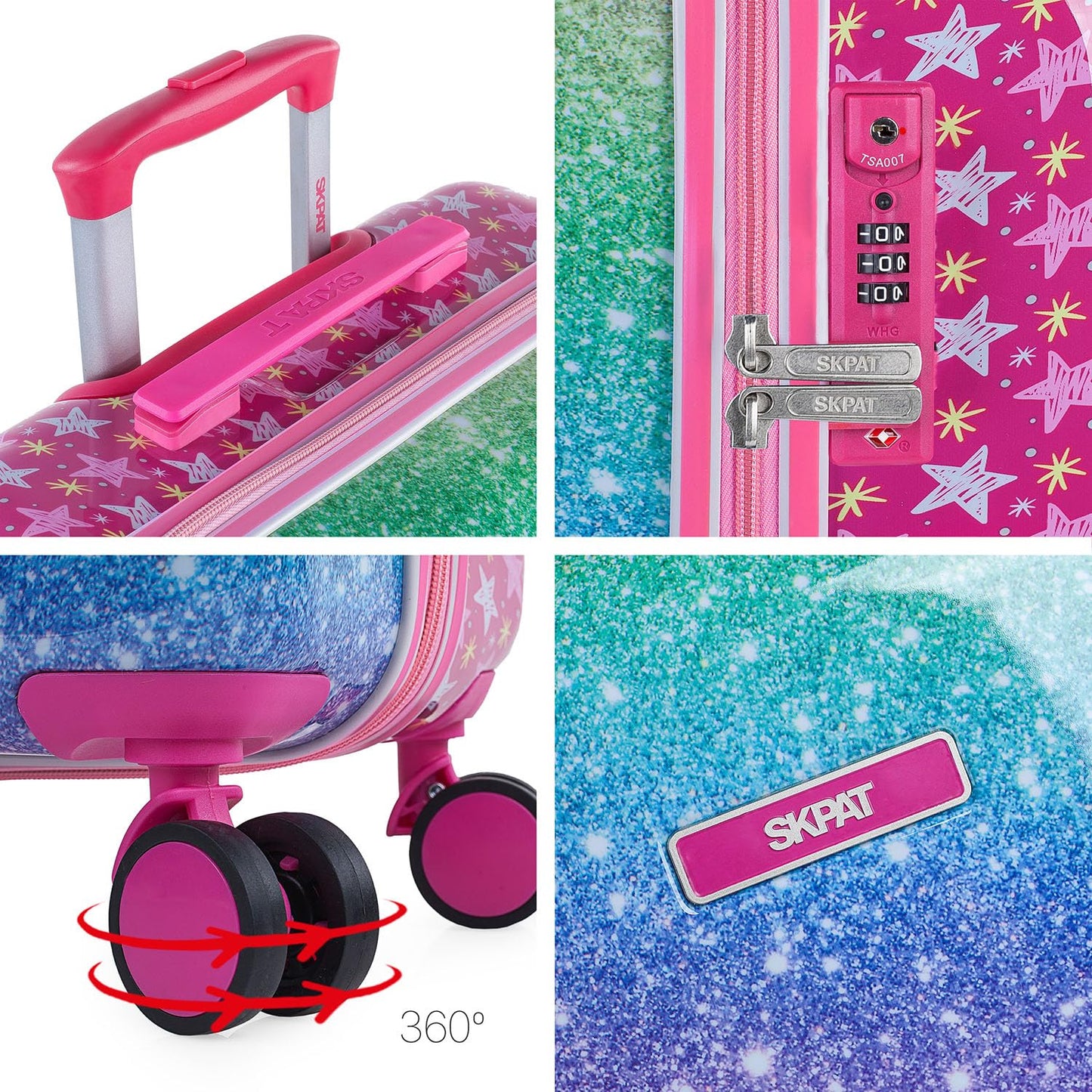SKPAT - Children's suitcase, Rolloffs style carry-on trolley for girls, lightweight kids trolley, hand luggage, compatible with Ryanair TSA combination lock, Fuchsia.