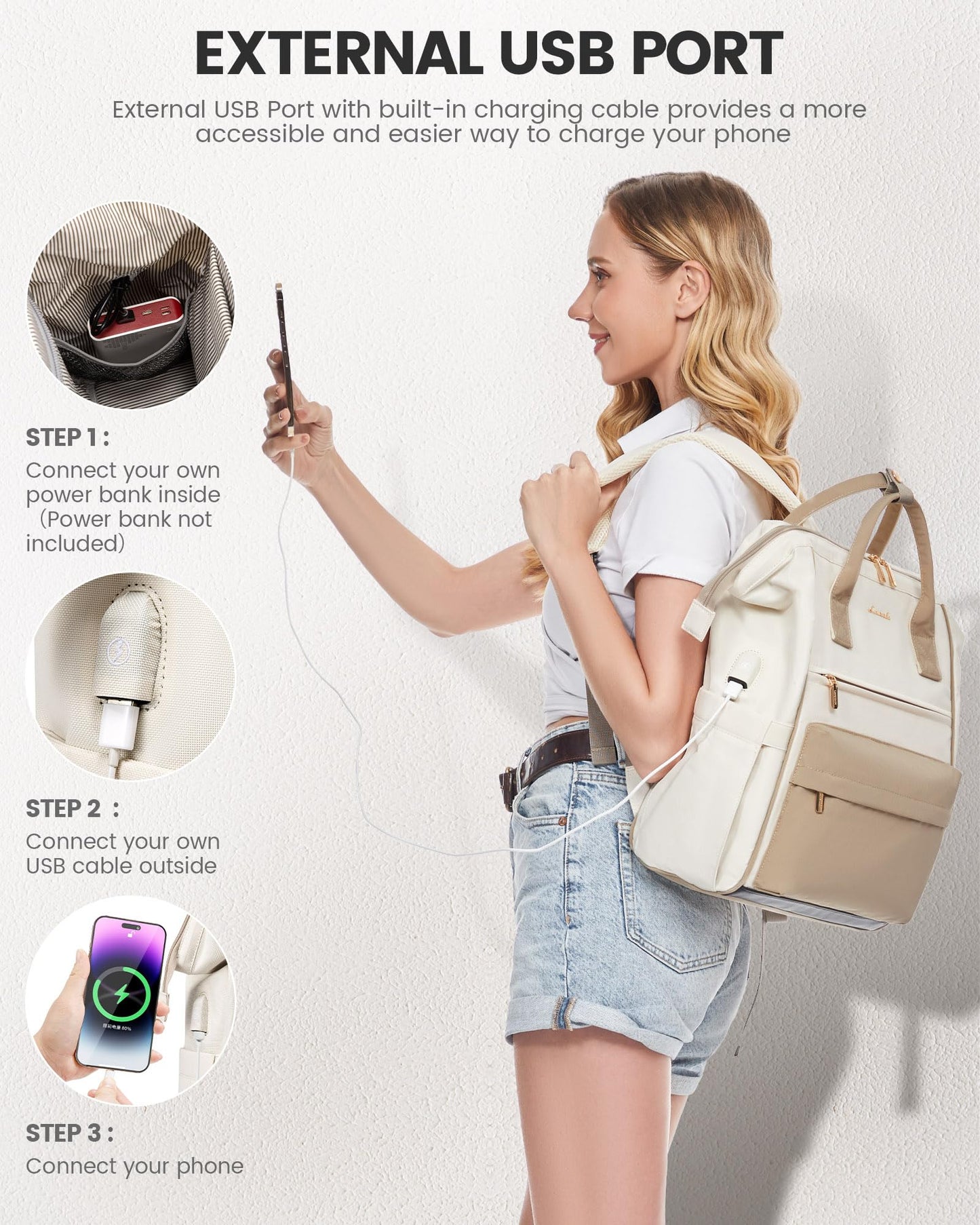 LOVEVOOK Backpack for Women, 17 Inch Laptop Work Bag Travel Backpack School Bag Large, Waterproof Daypacks Teacher Bag Backpack Women Elegant for Work Travel School College Office, Beige