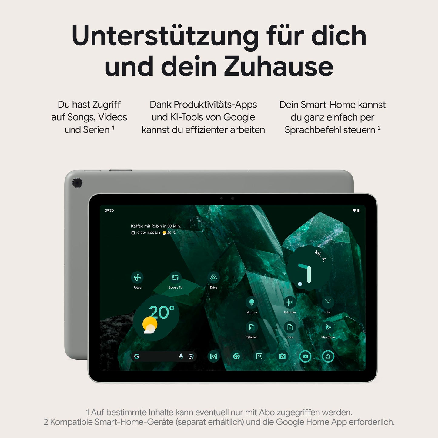 Google Pixel Tablet - Android tablet with 11" display and long-lasting battery life - 8GB RAM - 256GB storage - Porcelain