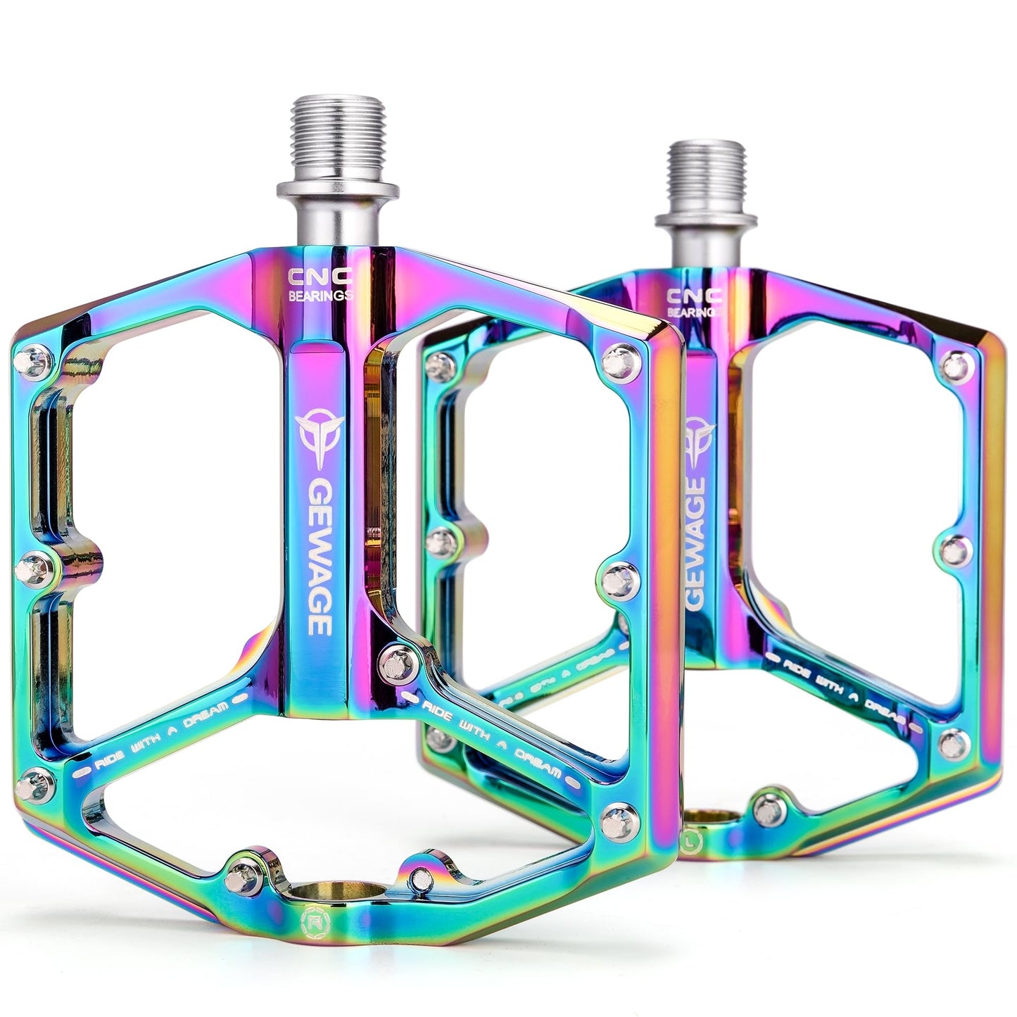 Daring road/mountain bike pedals - 3 bearing bike pedals - CNC-machined 9/16-inch flat pedals with removable anti-slip pins (Colored)