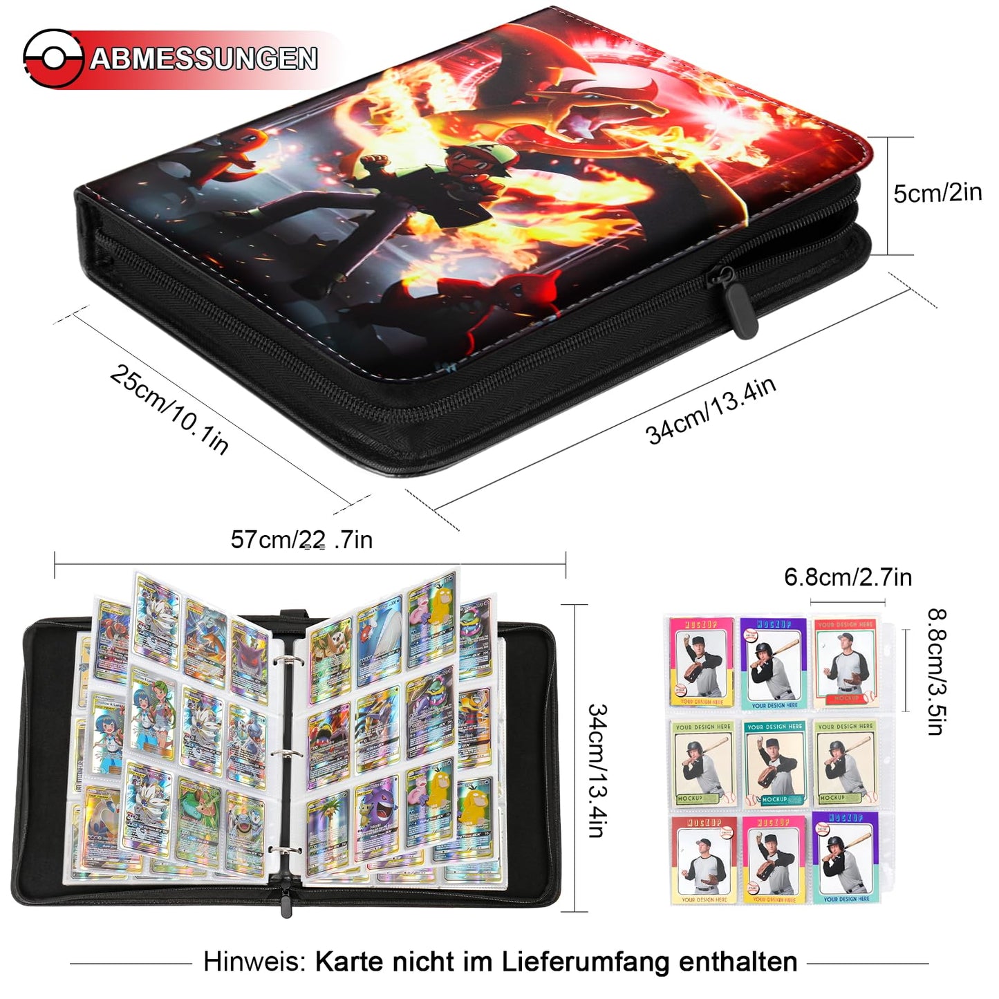 Collectible card album, collecting album for Pokemon cards, 900 pockets 50 pages 9 pockets collection book, PU surface waterproof card holder, card binder folder book, 50 pcs per page.