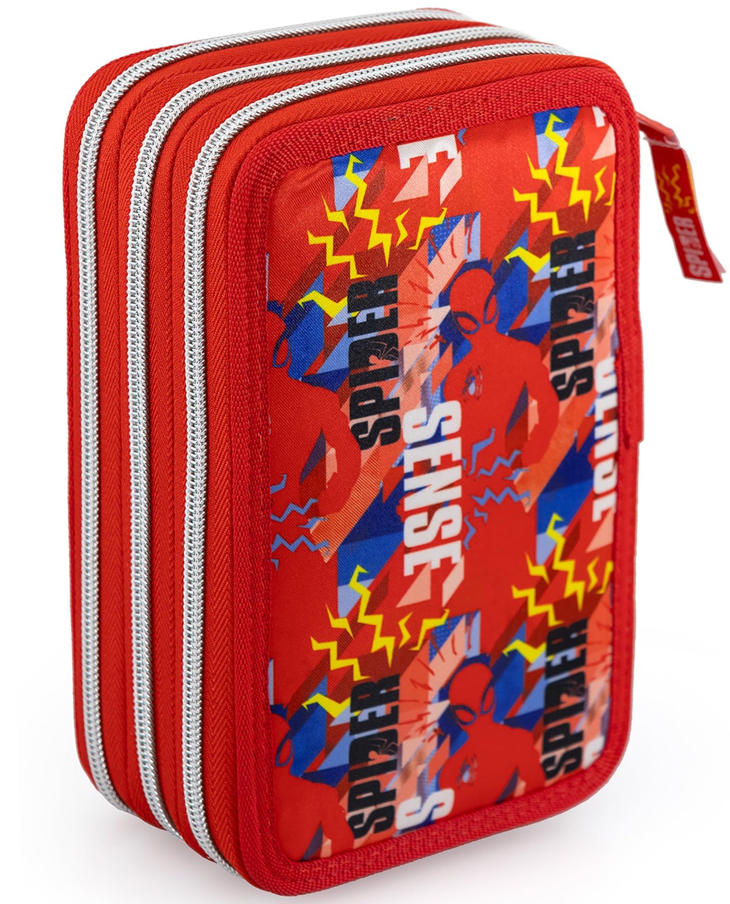 Clondo Boys 3-compartment pencil case for Spiderman fans - 45-piece, fully stocked - with scissors, glue, colored pencils 3.0 - Red - ideal for school & as a gift