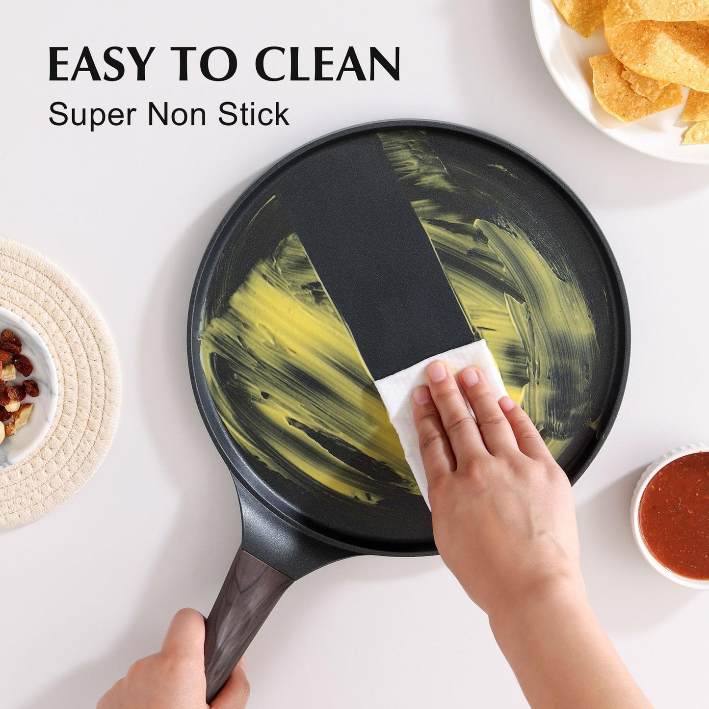 SENSARTE Black Crepe Pan 30cm Non-Stick Skillet Omelette Pancake Flat Pan with Swiss Granite Non-Stick Coating, Bakelite Handle, Induction Compatible, PFOA PFOS Free.