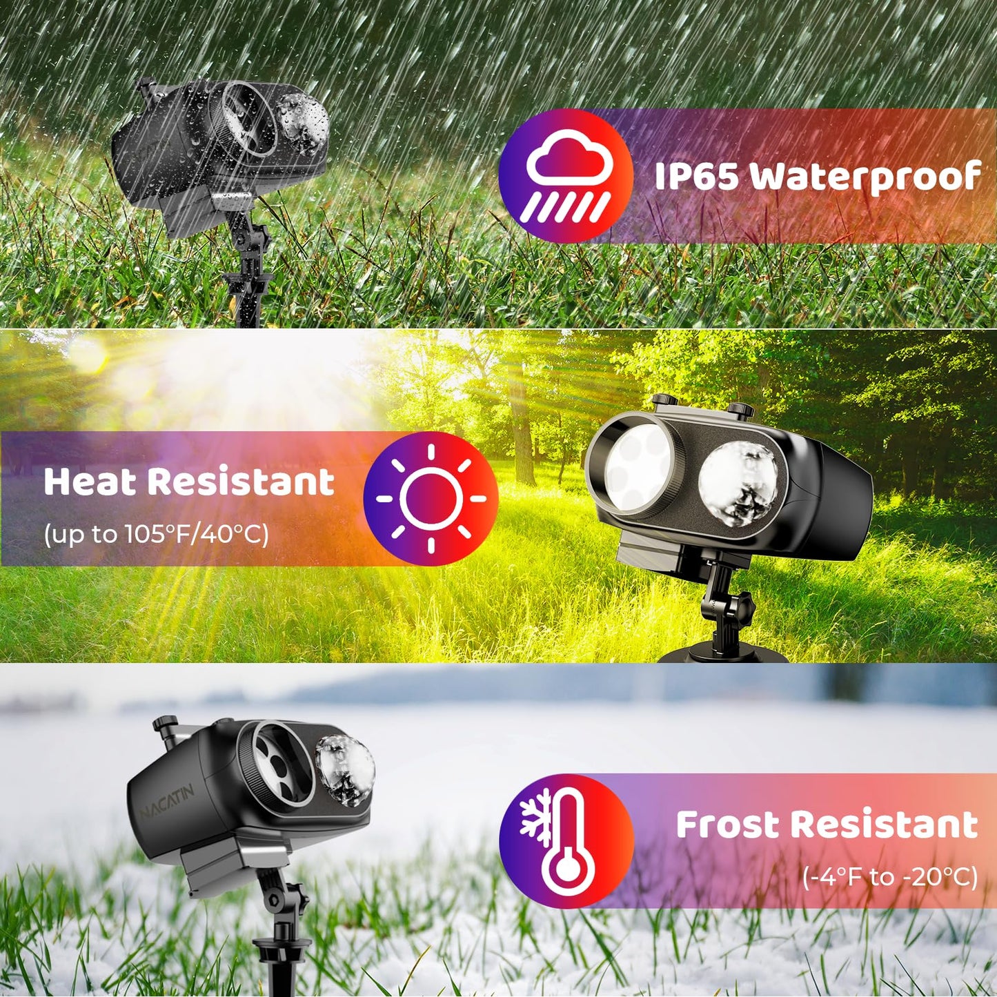 NACATIN Christmas Projector, 2-in-1 LED projector with 12 interchangeable slides (96 patterns) & 10 water waves, waterproof with remote control for indoor and outdoor Christmas decorations, parties