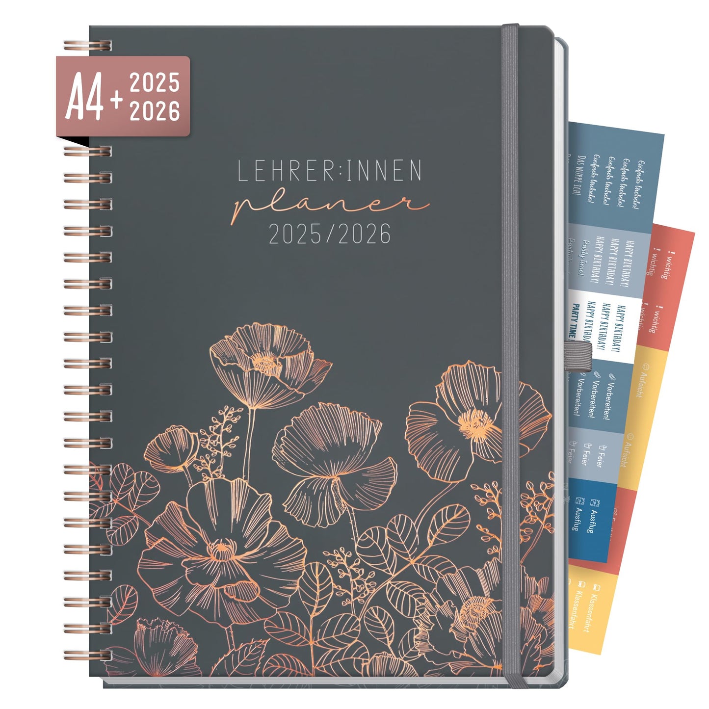 Häfft® Teacher Planner 2025/2026 A4 + Deluxe "Poppy" Hardcover Teacher Planner large, school year planner with spiral binding, school planner - sustainable & eco-friendly
