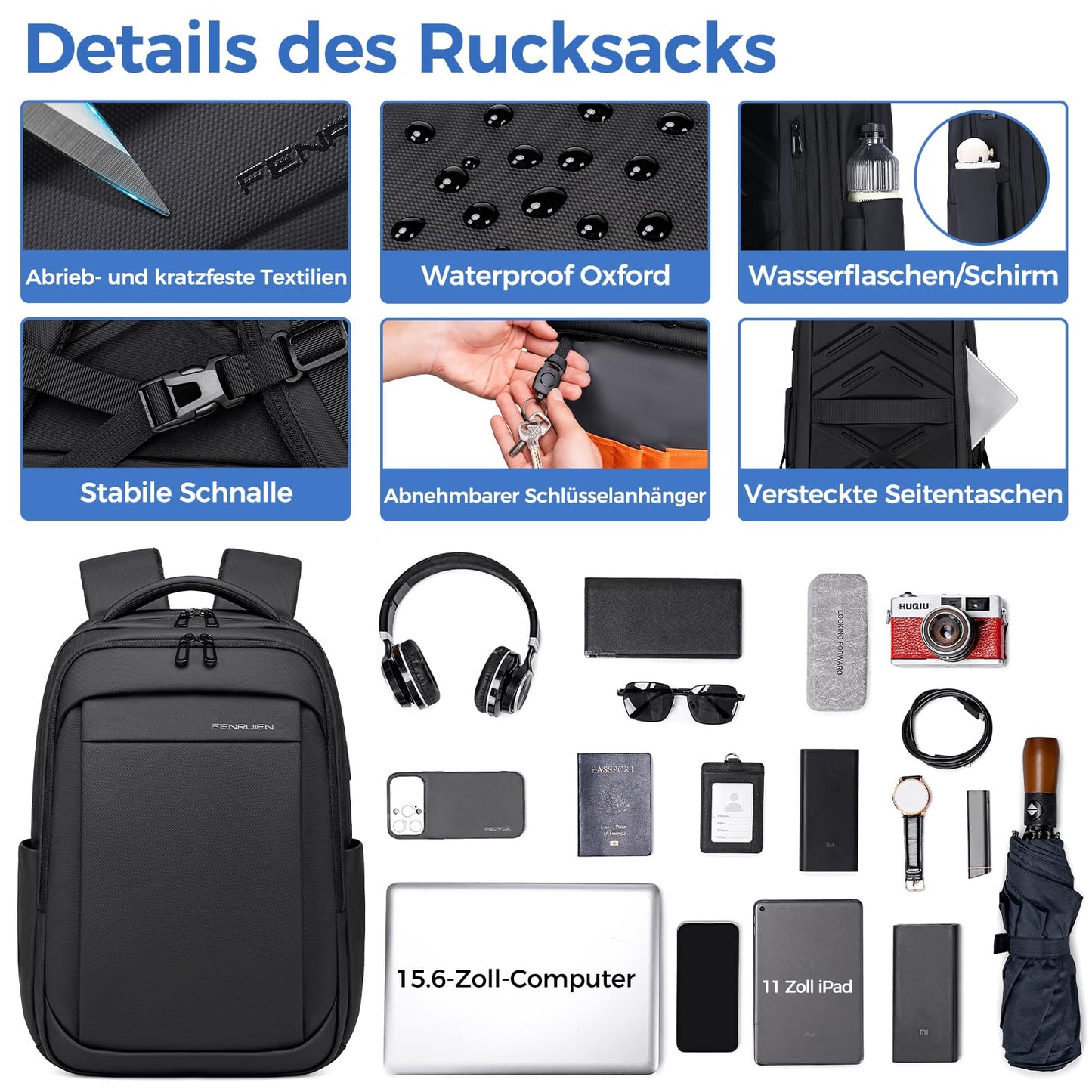 Fenree.geer Backpack Men - Carry-On Backpack 15.6-Inch Laptop Backpack Expandable (Waterproof & Anti-Theft) - Elegant Laptop Bag for Office, Travel, Commuting, and School - Unisex Design