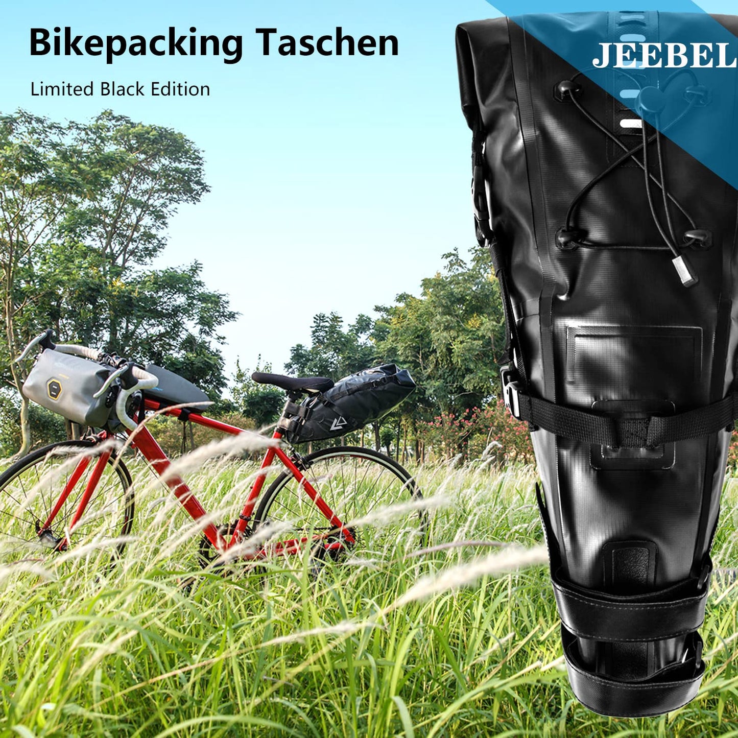 Jeebel Waterproof BackLoader Saddle Bag - 10L Bikepacking Bags for Road and Mountain Bikes.