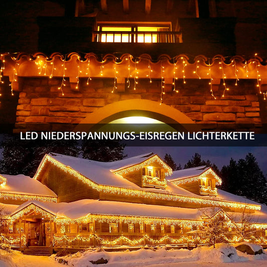 String lights Ice rain Outdoor, 5m 200 LED light curtain LED with timer, IP44 waterproof 8 modes for indoor outdoor Christmas, Bedroom, Party, Wedding, Balcony, Garden Decoration