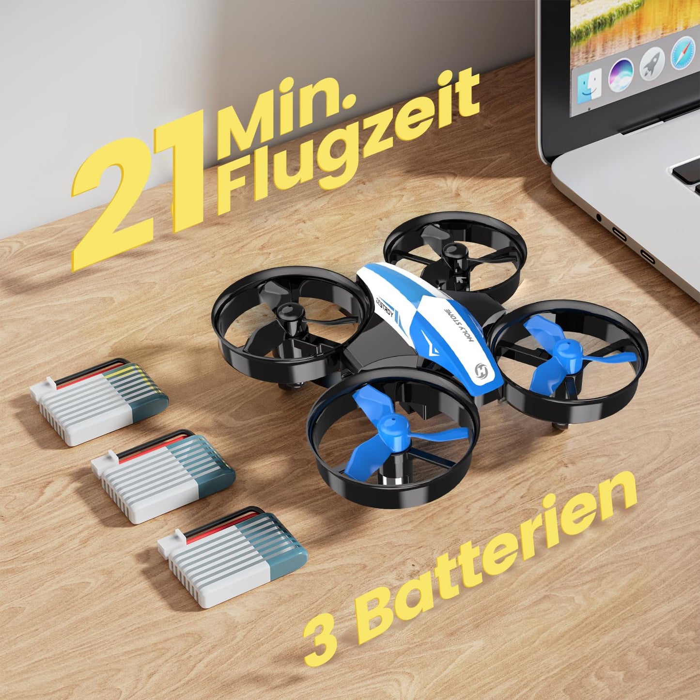 Holy Stone HS210 Mini Drone for Kids, RC Quadcopter Nano Drone with 3 Batteries 21 Min. Long Flight Time, Altitude Hold, 360ยฐ Rolls, Headless Mode, One Key Start Indoor Gift for Beginners, Blue, C0