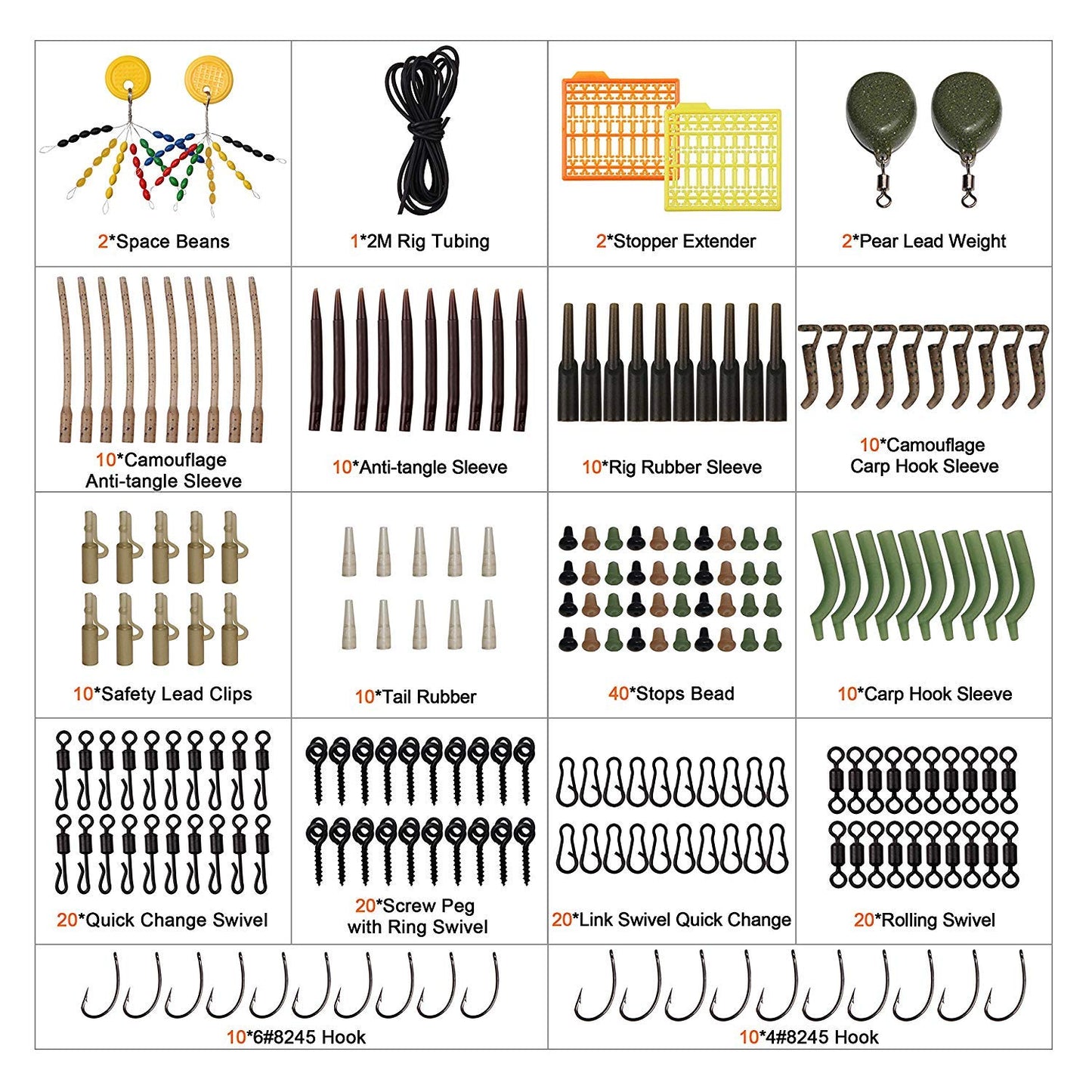 217pcs Carp Fishing Tackle Set Carp Fishing Tackle Box Anti Tangle Sleeve Line Aligner Bait Screws Carp Hooks Carp Weights for Bait Making Fishing Accessories