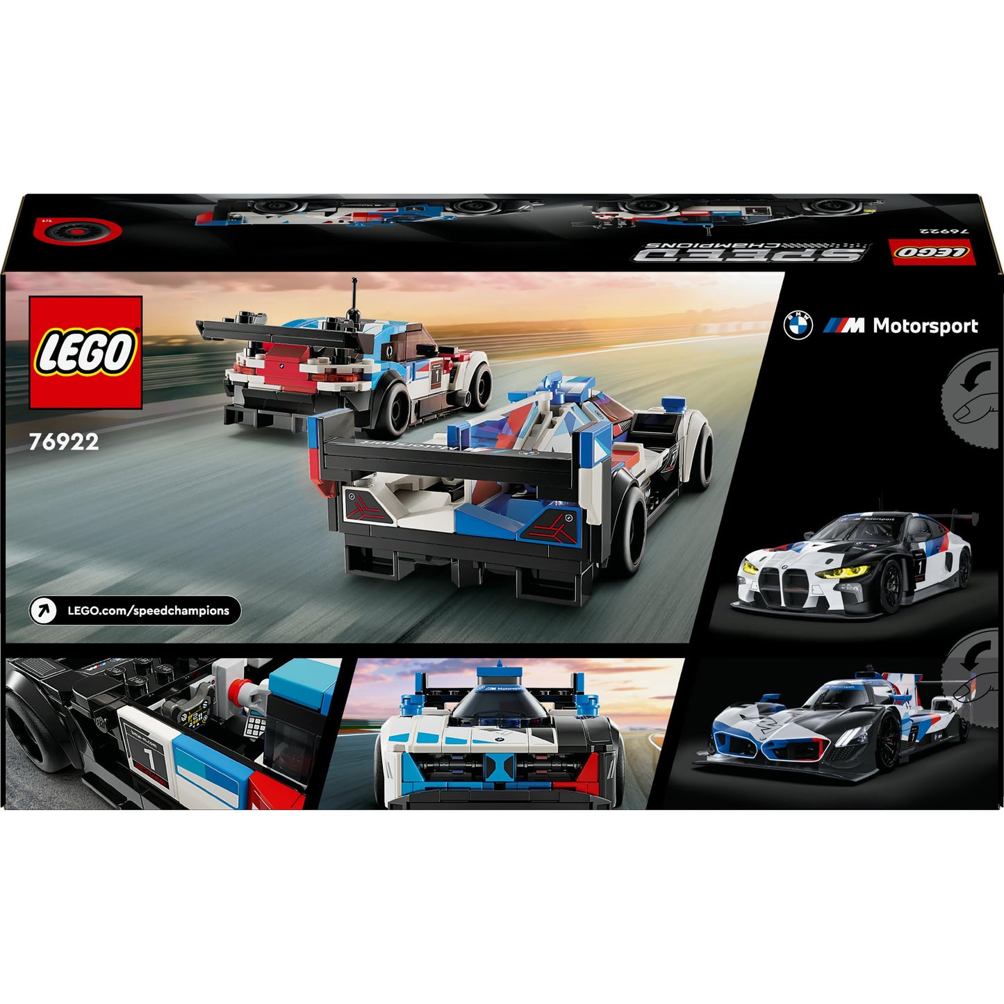 LEGO Speed Champions BMW M4 GT3 & BMW M Hybrid V8 race car toy with 2 buildable model cars and 2 race driver minifigures, gift for boys, girls ages 9+, model car 76922