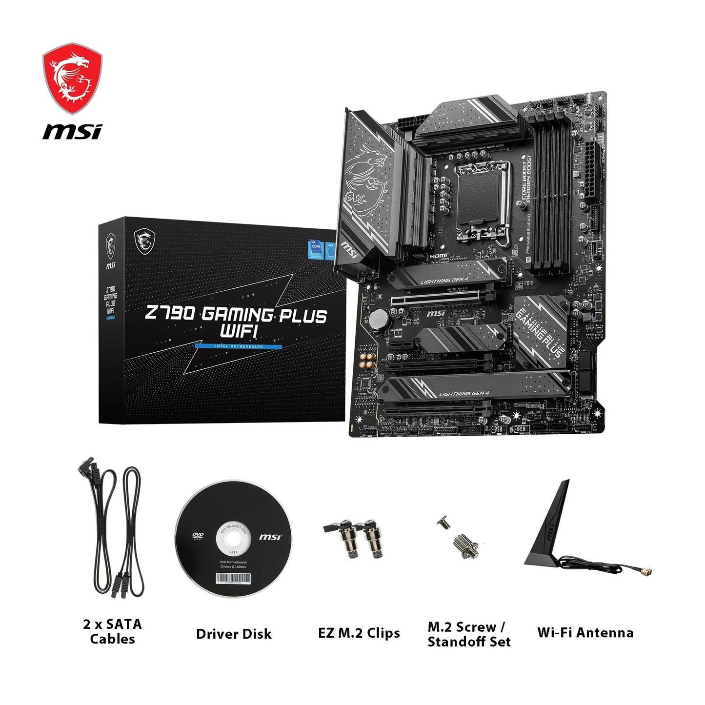 MSI Z790 GAMING PLUS WIFI motherboard, ATX - Supports Intel Core processors 12th, 13th, and 14th Gen, LGA 1700 - DDR5 Memory Boost 7200+MHz/OC, 1 x PCIe 5.0 x16, 4 x M.2 Gen4, 2.5G LAN, Wi-Fi 6E