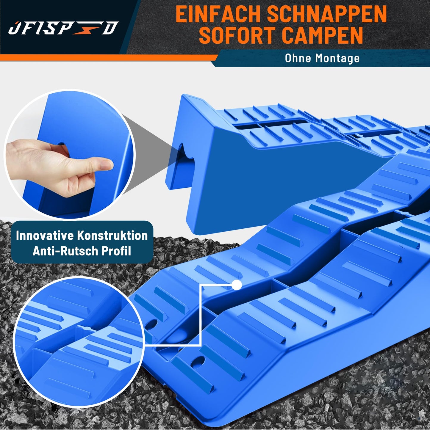 OFISPEED RV leveling blocks, 5 ton step chocks 2 pieces with carrying bag (Blue), Stable & Lightweight for camping, leveling blocks for uneven surfaces