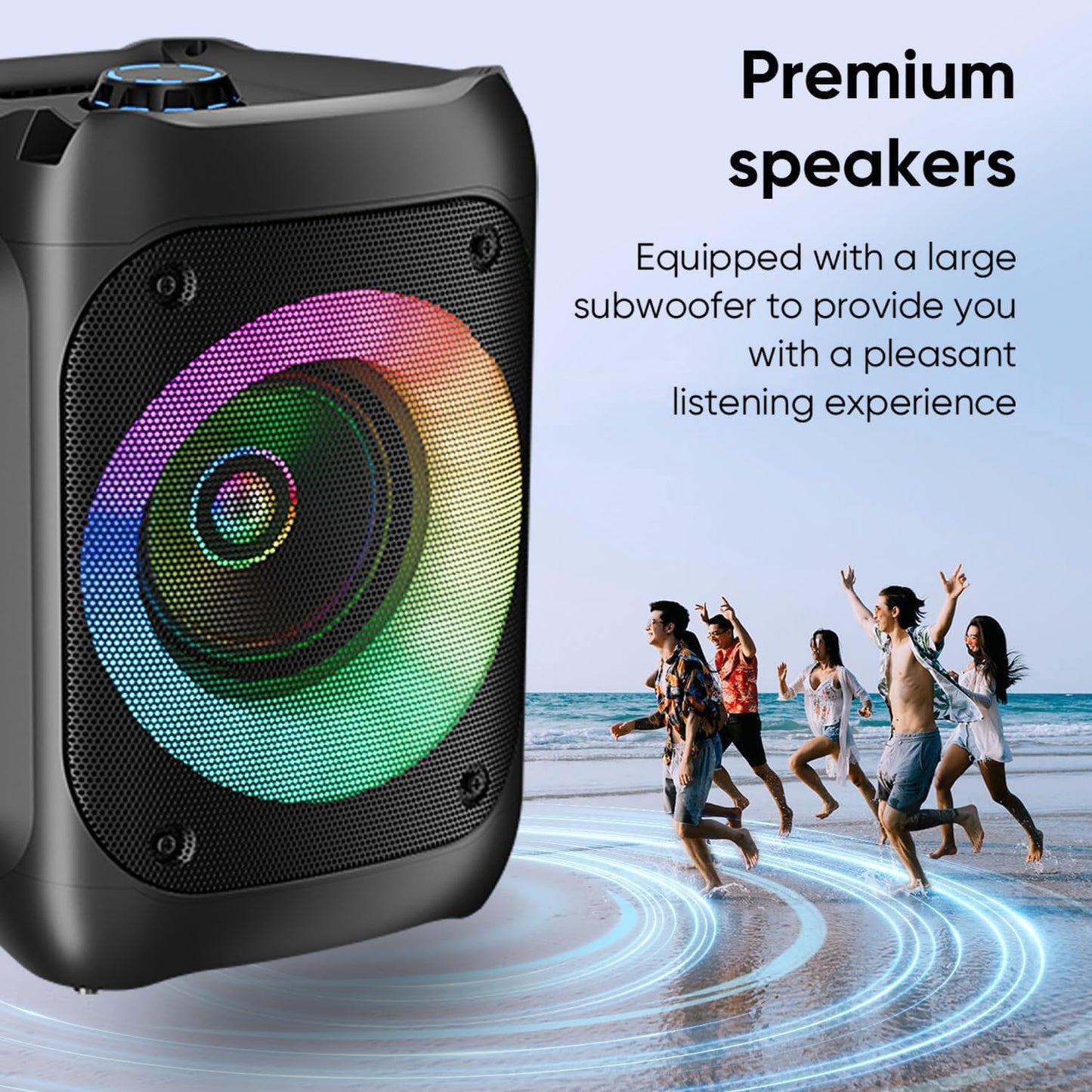 Ankuka Karaoke Machine with 2 microphones (1 Wireless Microphone & 1 Wired Microphone) Microphone with Speaker Portable PA System supports Bluetooth/TF/USB/AUX/FM/TWS (Black)