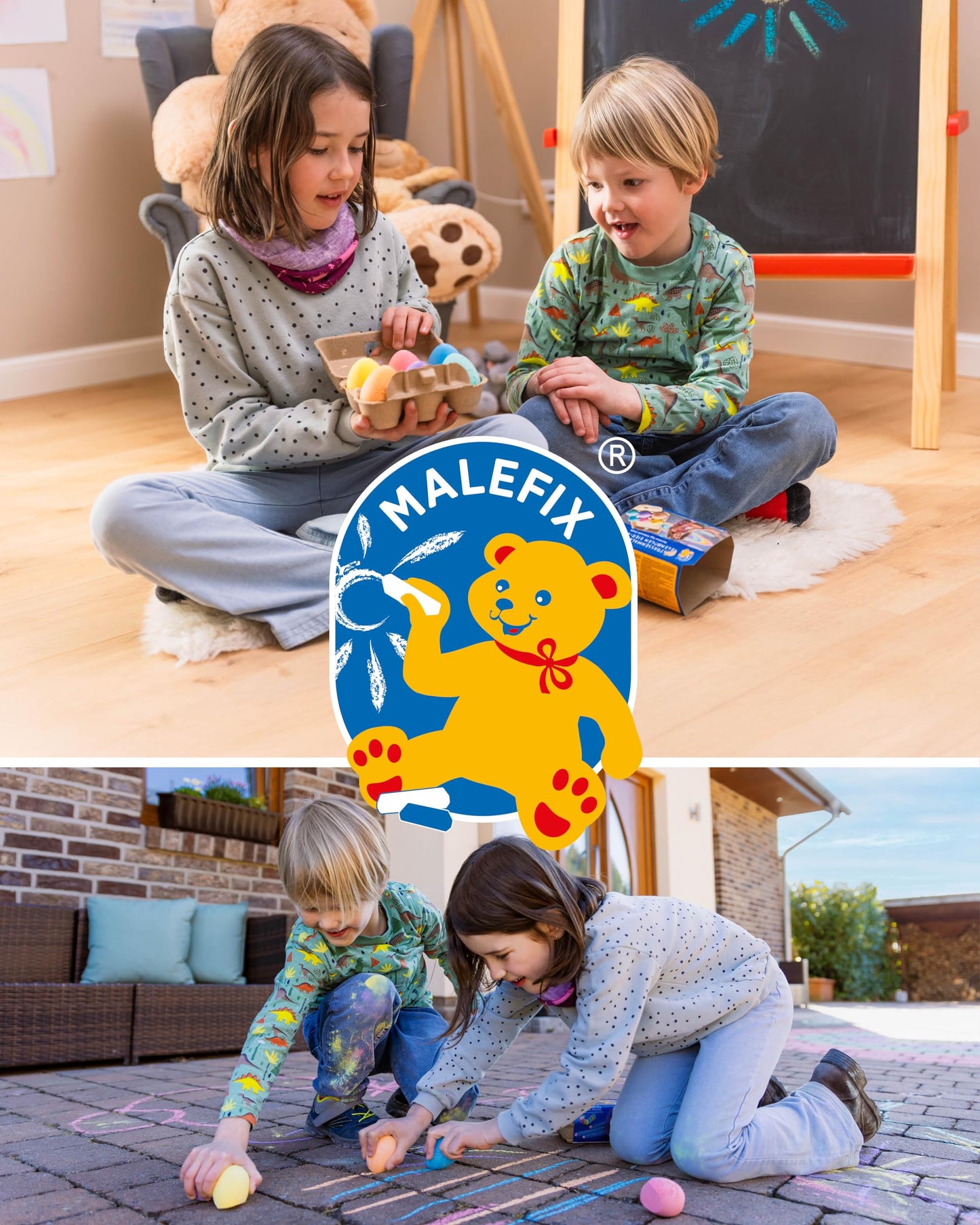 PUSTEFIX MALEFIX Sidewalk Chalk 2 x 50 pieces I Vibrant sidewalk chalk colors, easy to apply I Easily removable with water I For kids & adults