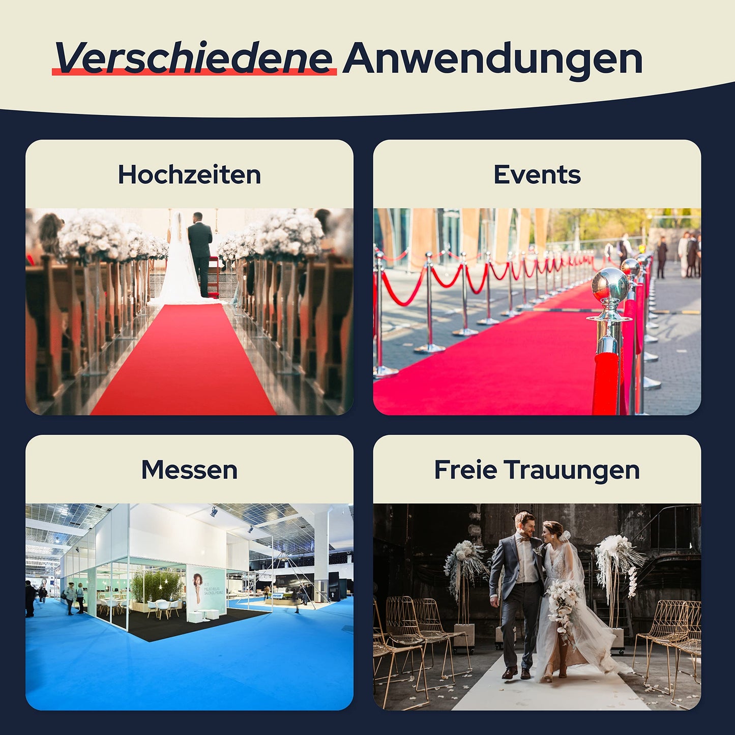 Primaflor Event Carpet Rolls - White with Protective Film, 1.00m x 10.00m, Various Colors, Non-Slip Runner, Flame Retardant Wedding Carpet, B1 Trade Fair Carpet