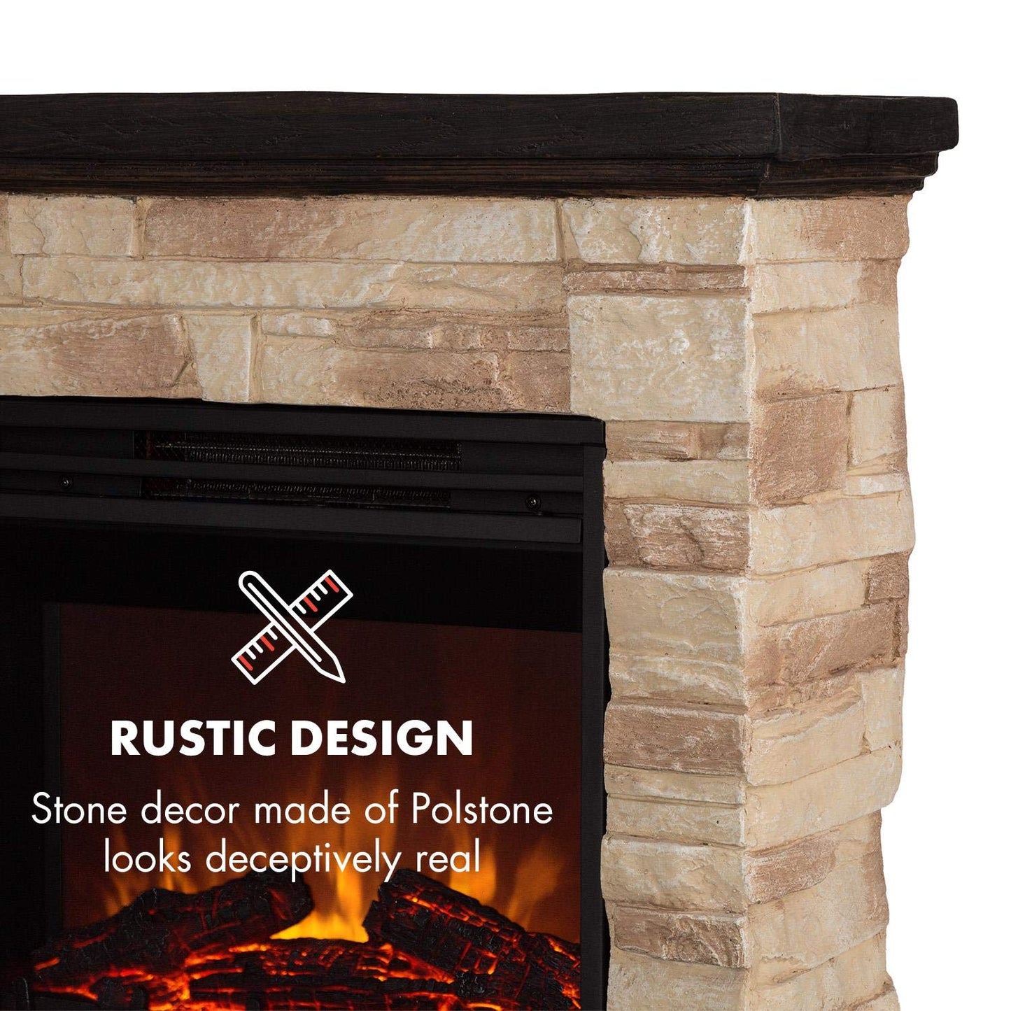 Klarstein Kaprun electric fireplace - electric fireplace with 1800 W power and flame effect, electric fireplace with stone decor, Polystone, including remote control, black-brown