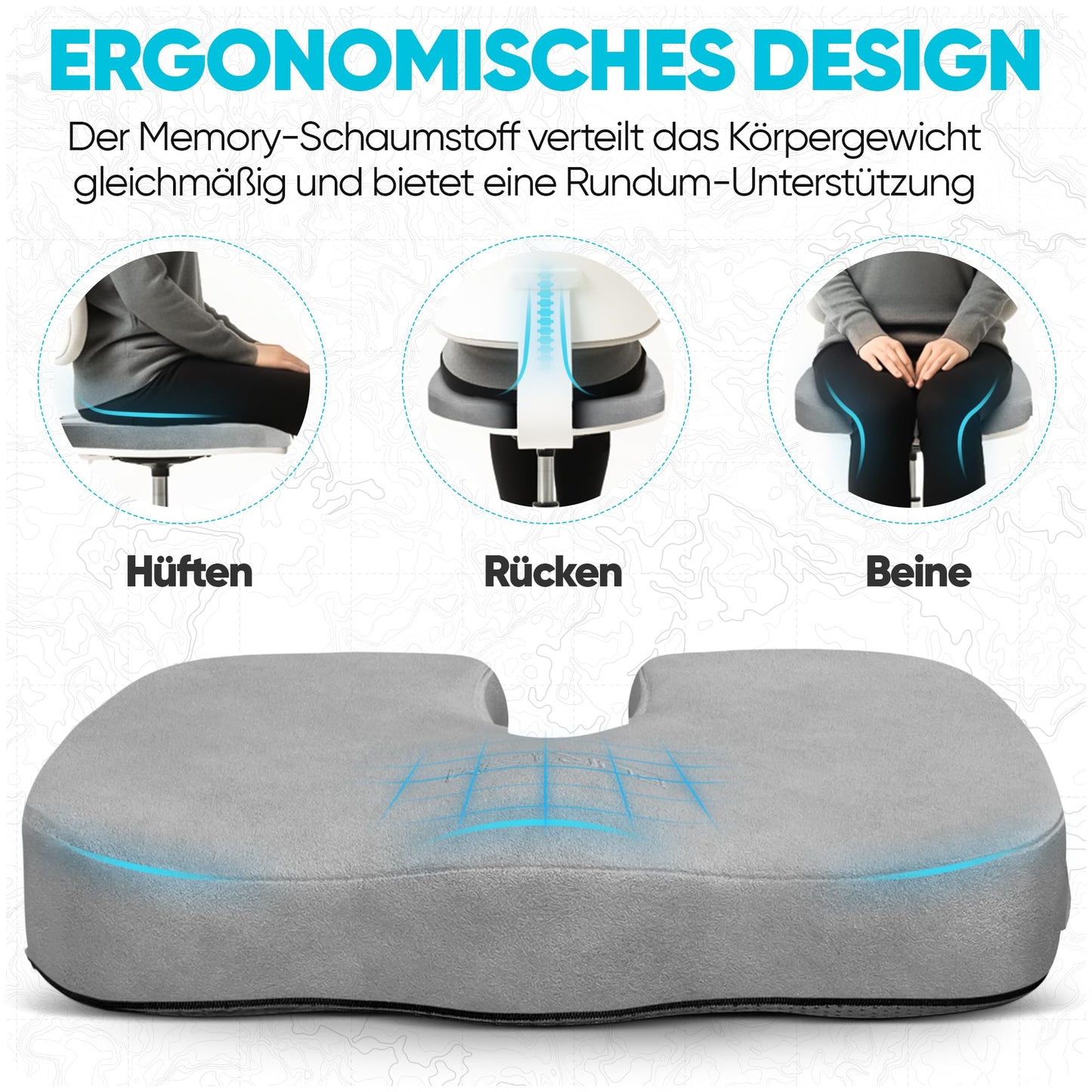 FORTEM Seat Cushion, Office Chair Cushion, Memory Foam Desk Chair Pillow, Non-Slip Gaming Seat Cushion, Car Seat Cushion, Computer Chair Cushion, Washable Cover