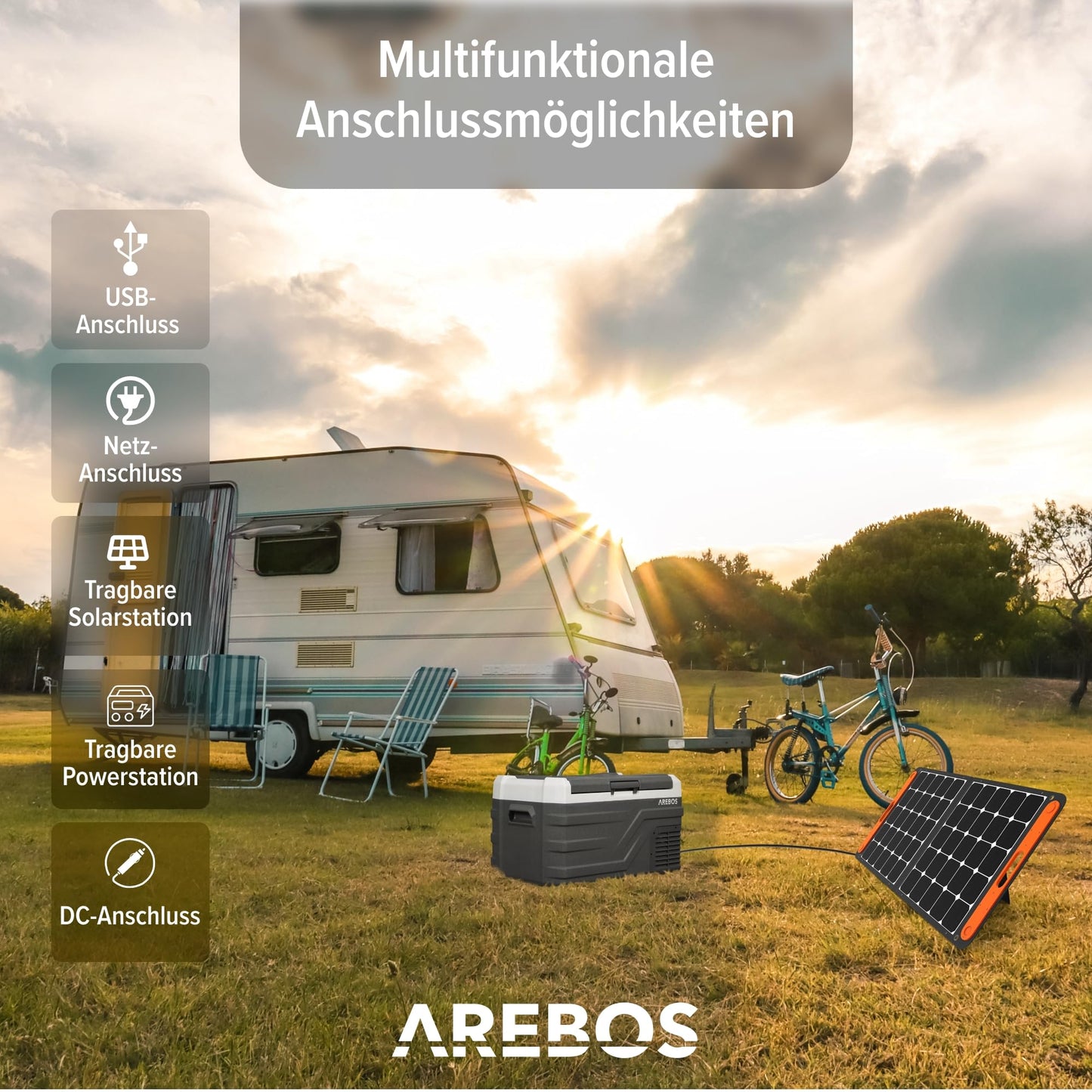 Arebos Compressor Cooler Box 26 Liter | Electric Freezer Box with APP & Smart Control | Portable Cooler with USB Port | up to -20°C | 12/24 V 230V | for Car, Truck, Camping, Boat, RV