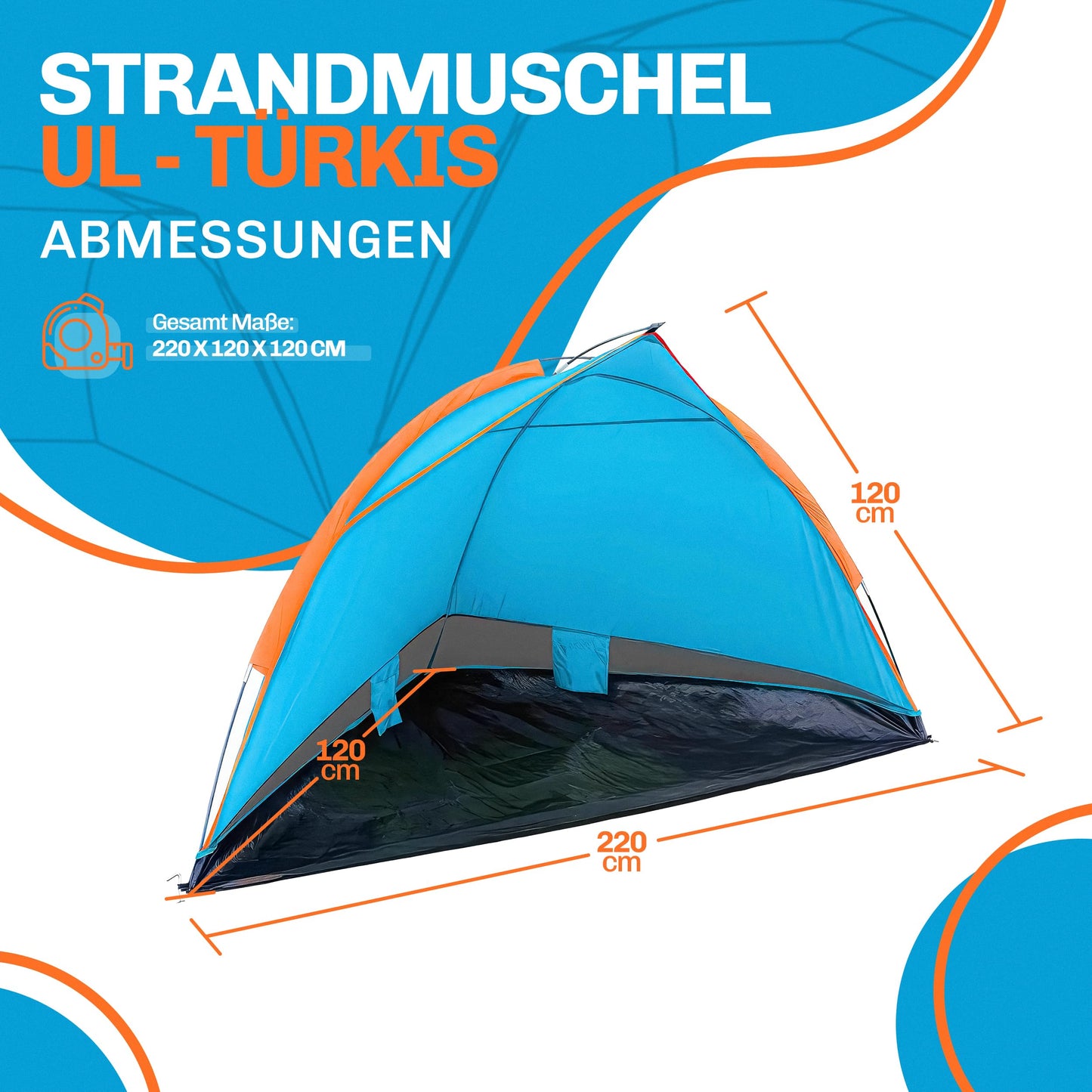 Blumixx pop-up beach tent for 2-3 people - wind protection & sun protection beach tent, compact foldable, lightweight travel beach tent, baby beach tent, UV protection, 220x120x120 cm, turquoise.