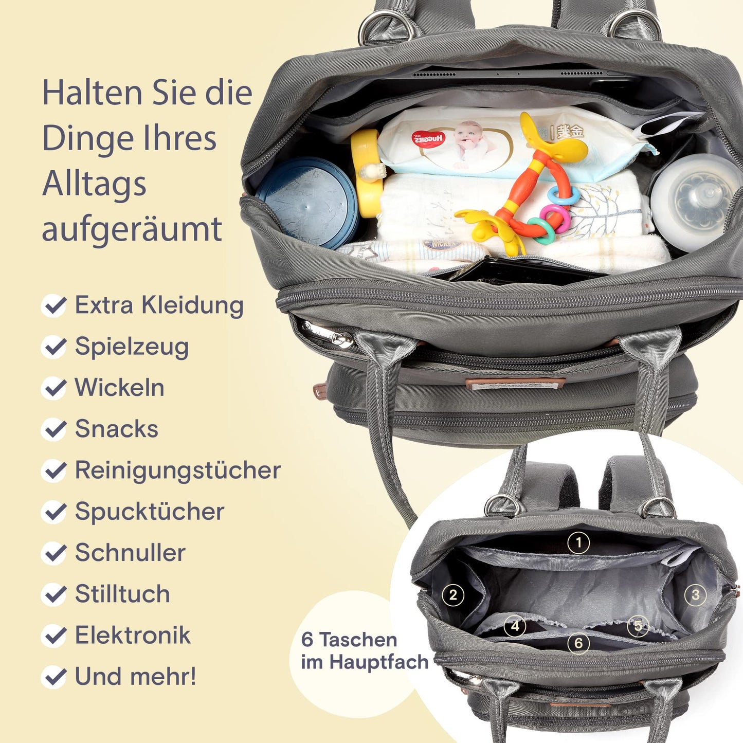 RUVALINO Baby Diaper Backpack, Multifunctional Diaper Bag Travel Backpack Large Capacity Baby Bag with Changing Pad, Waterproof Fabrics, Fits for Stroller (Dark Gray)