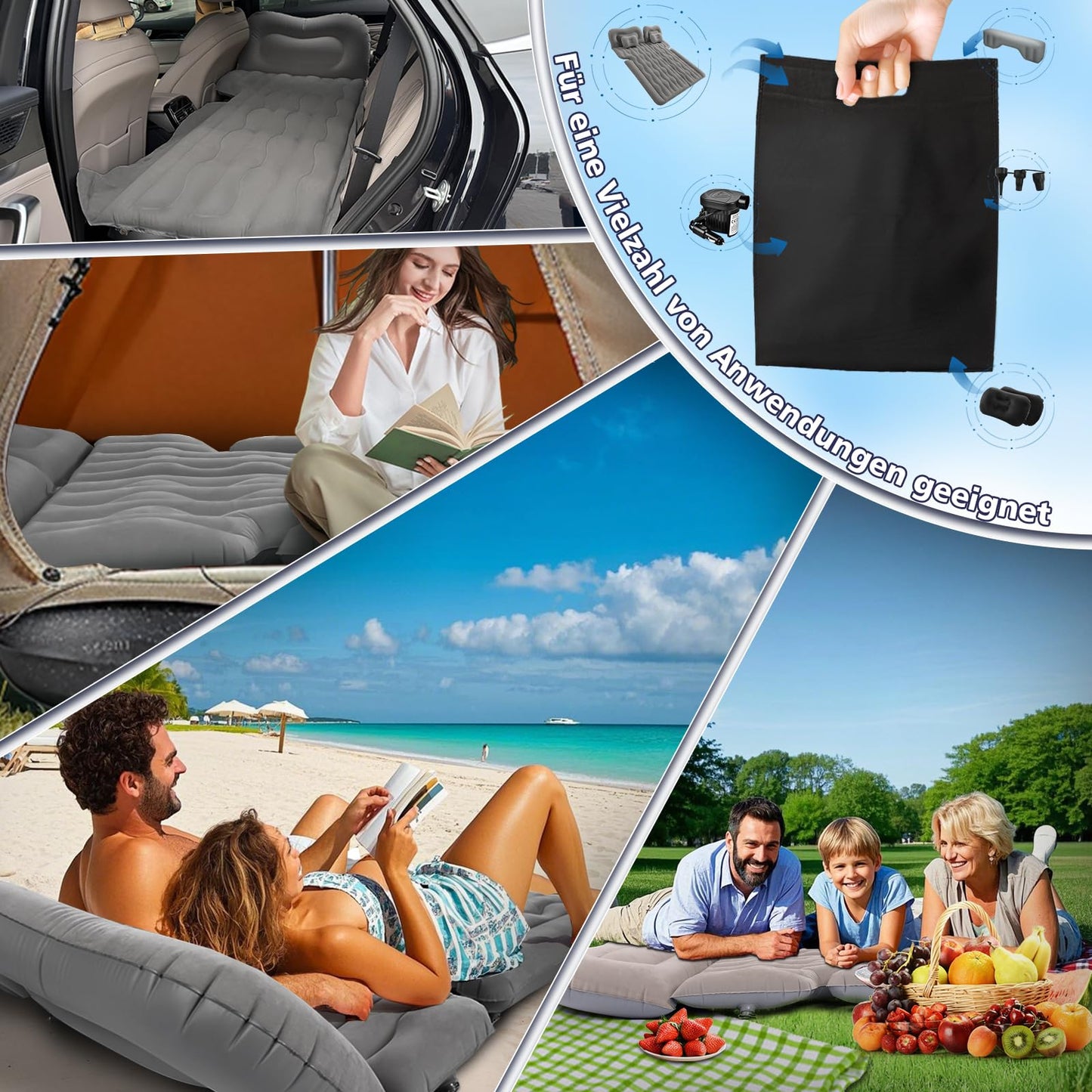 FORMIZON SUV Inflatable Mattress, 180 * 140cm Car Air Mattress, Inflatable Trunk Mattress with Air Pump and 2 Pillows, Portable Double-Sided Thicker Car Bed for Travel Camping Outdoor