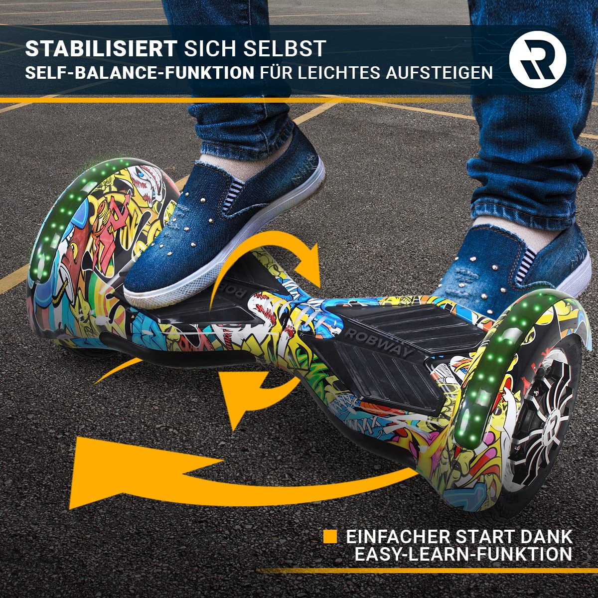 Robway W3 Hoverboard | ORIGINAL ® Hoverboards for kids, teenagers & adults - APP control - 2 x 400 Watt motors - Self-balance - Bluetooth (Dark Blue)