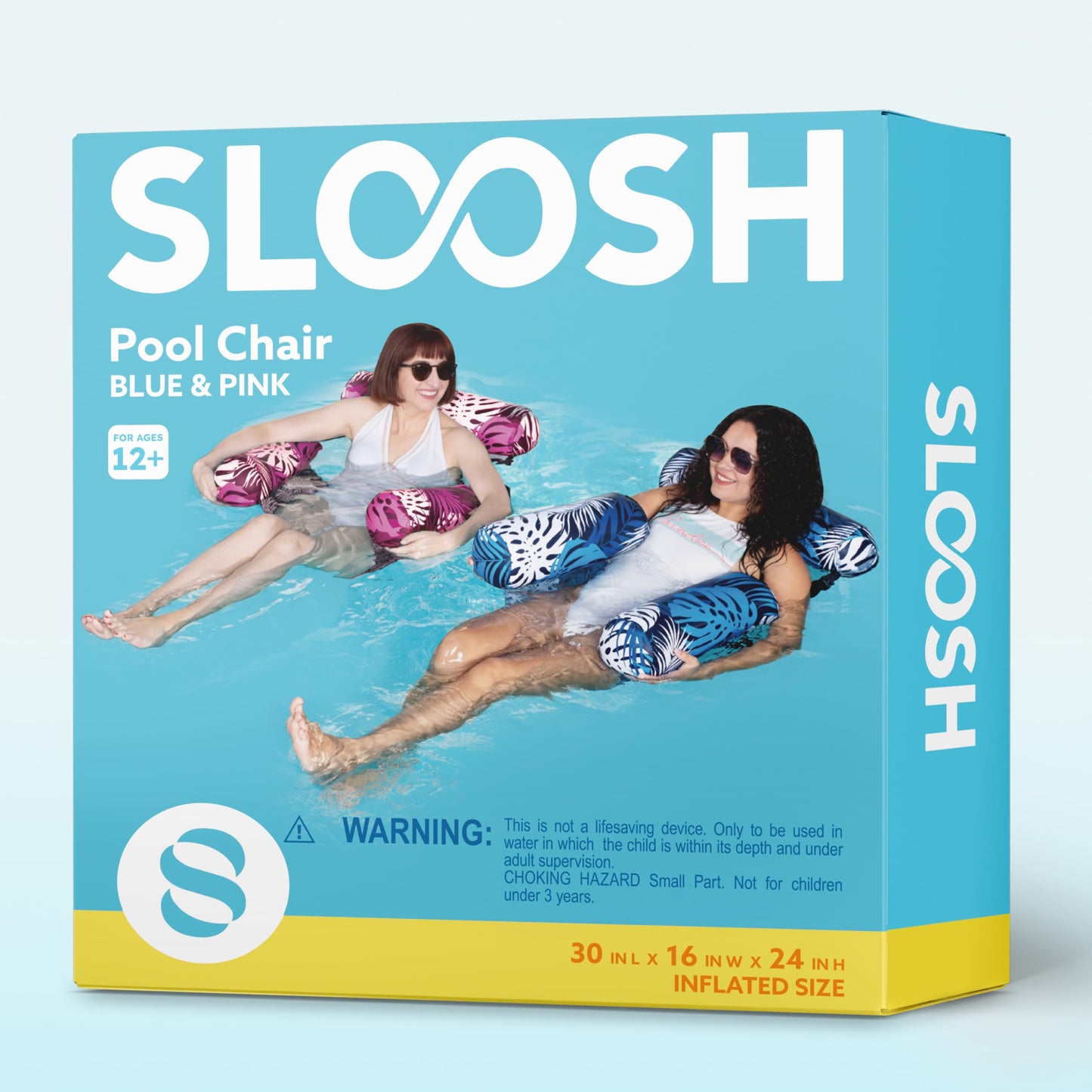 SLOOSH Inflatable Pool Float for Adults, 2 Pack Floating Pool Rafts, Inflatable Pool Noodles for Adults, Floating Chair for Parties, Summer, Water, Beach, Tropical Leaves, Pink, Blue