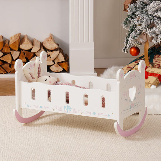 ROBUD wooden doll bed for 45cm dolls, doll cradle with pillow and blanket, suitable for children aged 3 years and up.
