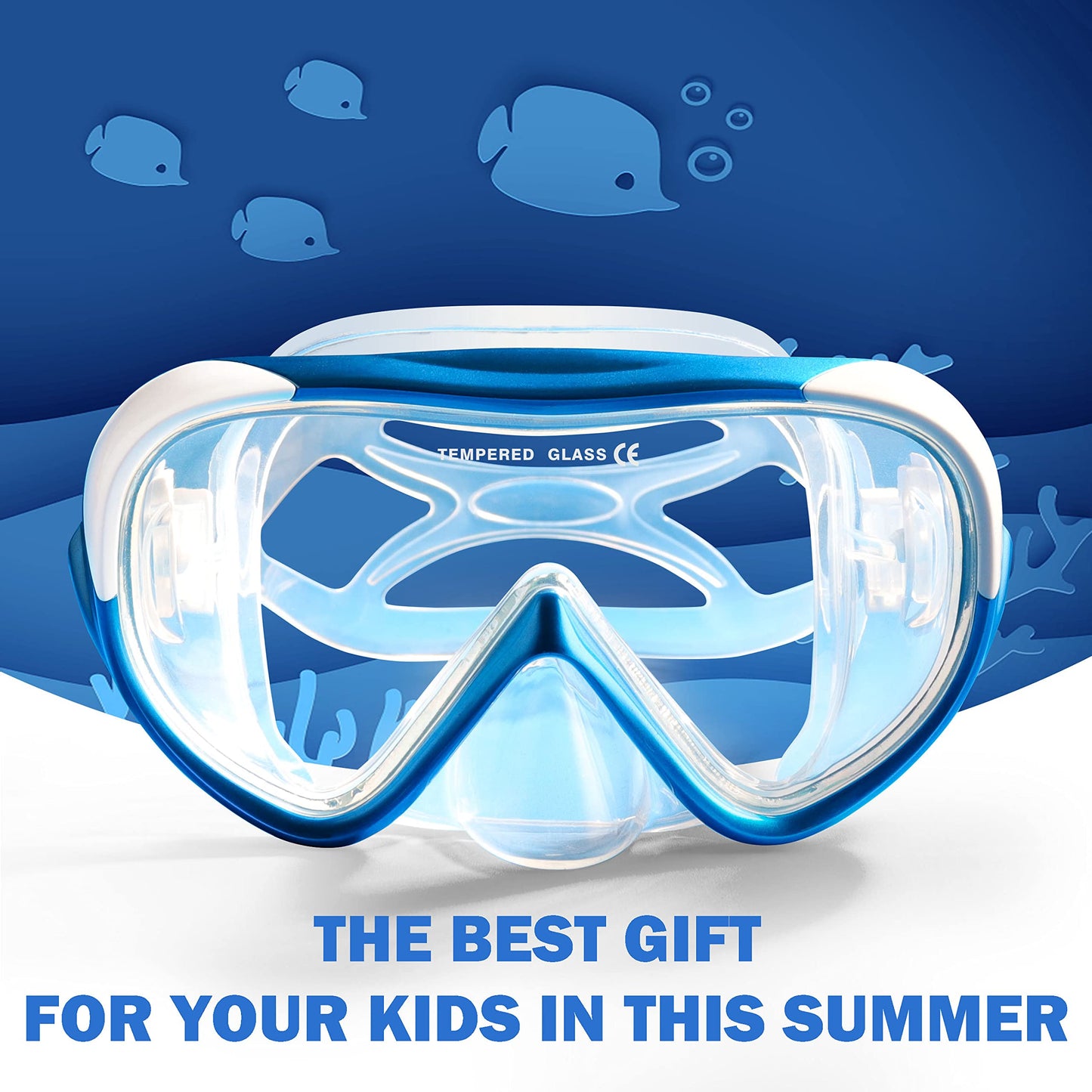 Kids snorkel set with dry snorkel & safety glass diving mask Soft liquid silicone kids diving mask Anti-fog snorkel set for kids 4-14