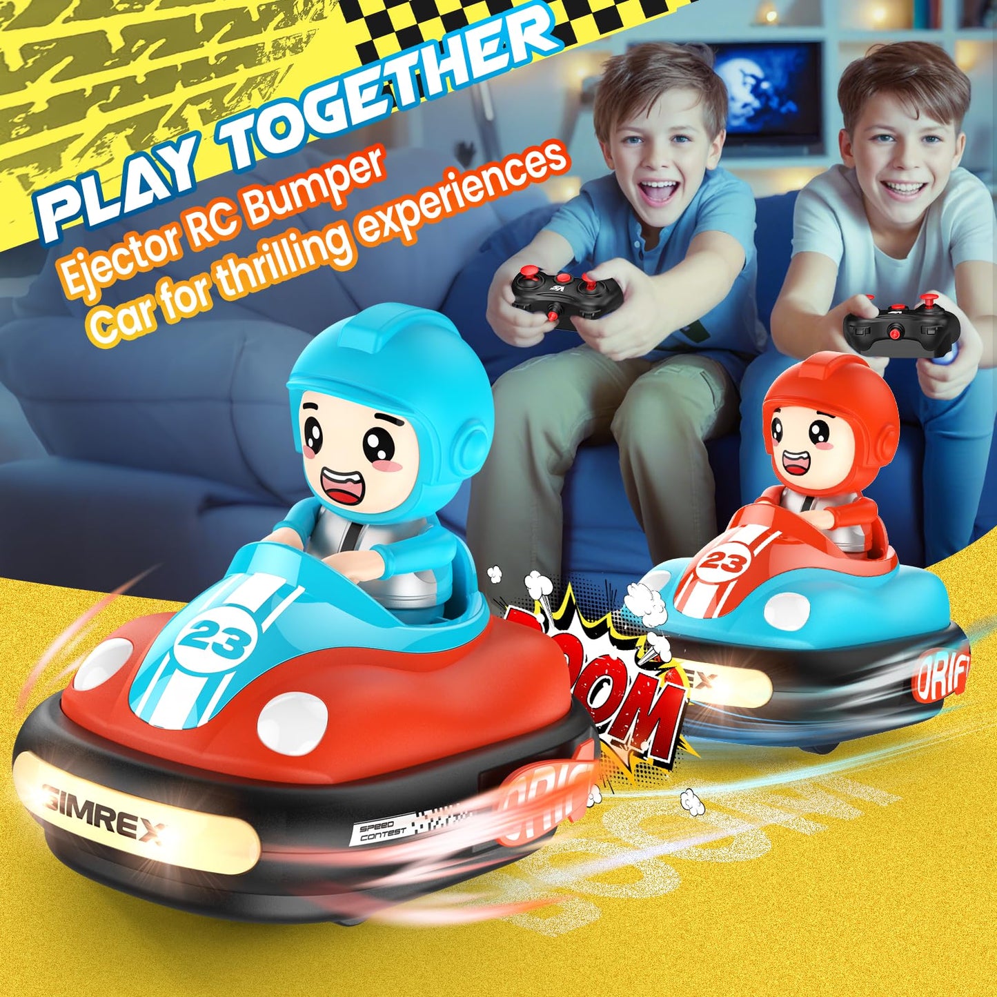 SIMREX Remote Control Car 2 Pack, Remote Control Bumper Cars for Kids with LED Lights, Sound, Battle Stunt Cars, perfect RC Bumper Cars Toddler Toy for Ages 3+ years old Boys Girls