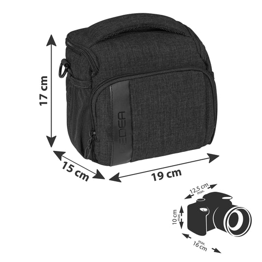 PEDEA DSLR camera bag "Fashion" with screen protector for Canon EOS 5D 5D Mark II 400D 2000D / Nikon D60 D80 D90 D3100 D3200 D3300 D3400 D5300 D7100 / Pentax K 30 K 50 K 500, size L in black.