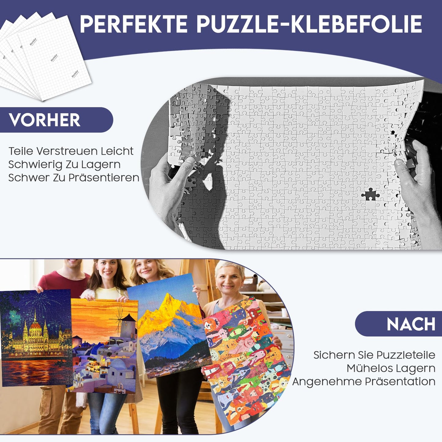 Nariolar Ultra Adhesive Puzzle Sticker, 64 super puzzle adhesive to preserve 8 x 1000 piece puzzles and protect the puzzles in just a few minutes.