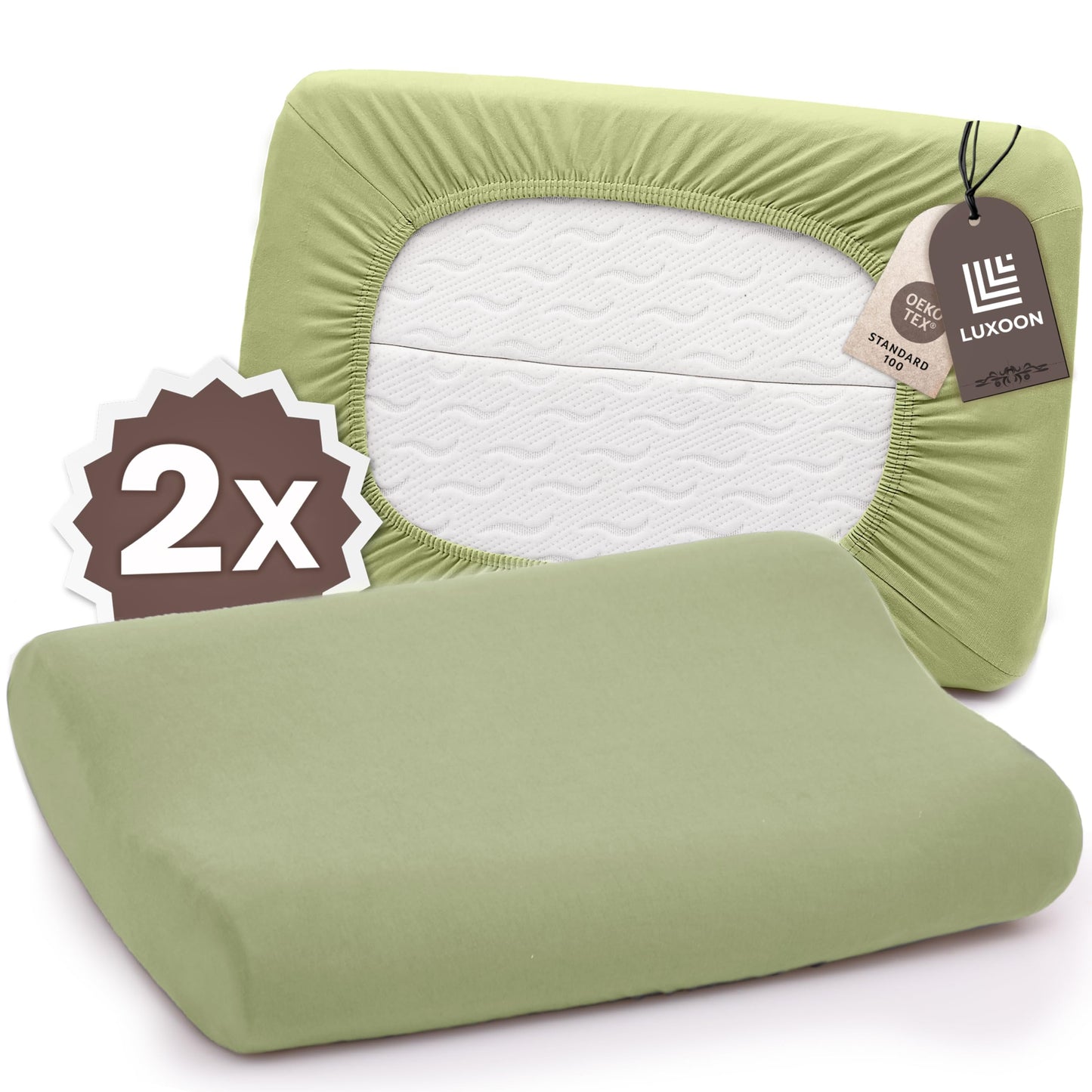 Luxoon pillowcase for health pillows - 95% cotton / 5% elastane, breathable and skin-friendly, washable, for comfort and hygiene 2-pack 30-45 x 50-65 cm, sage green