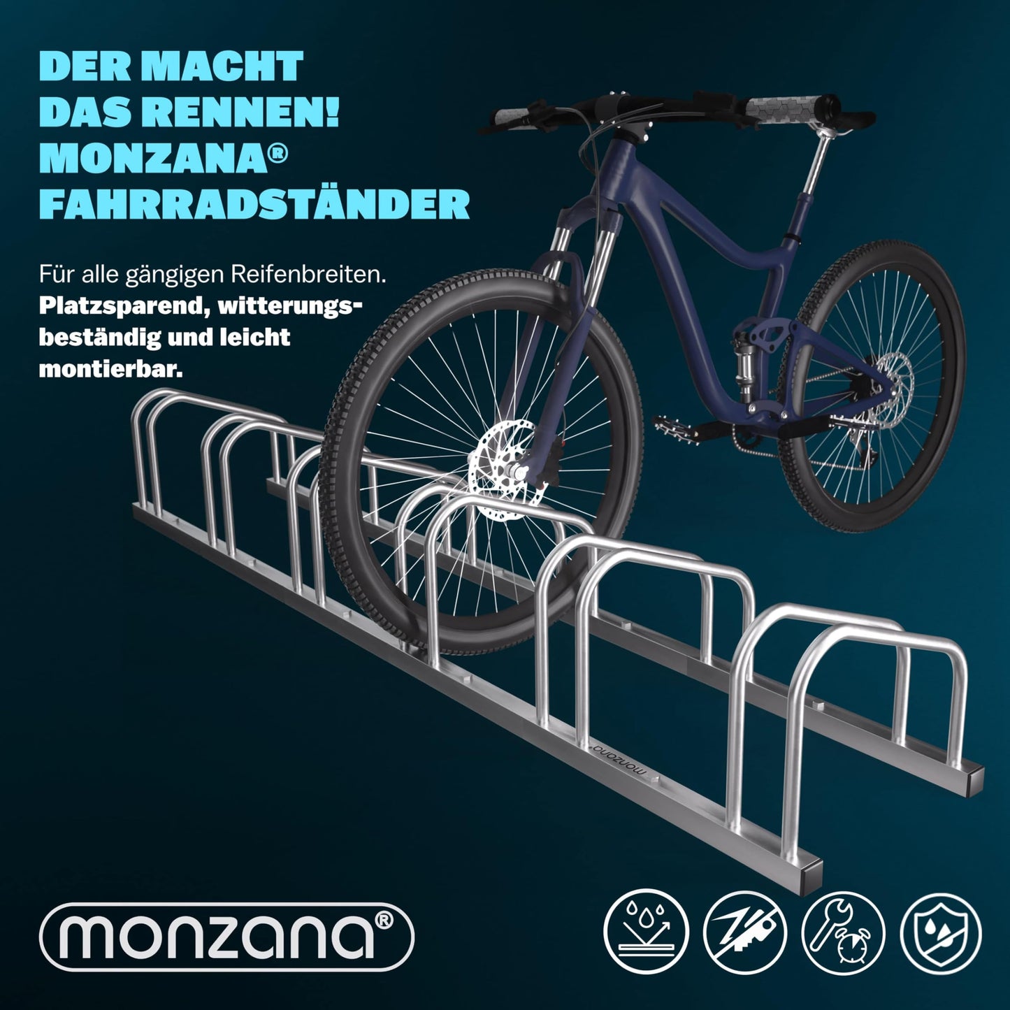 MONZANA® bike stand for 6 bikes 37cm distance between wheels 30-65mm tire width stainless steel self-locking screws ground or wall mounting multiple stand bike holder stand rack.