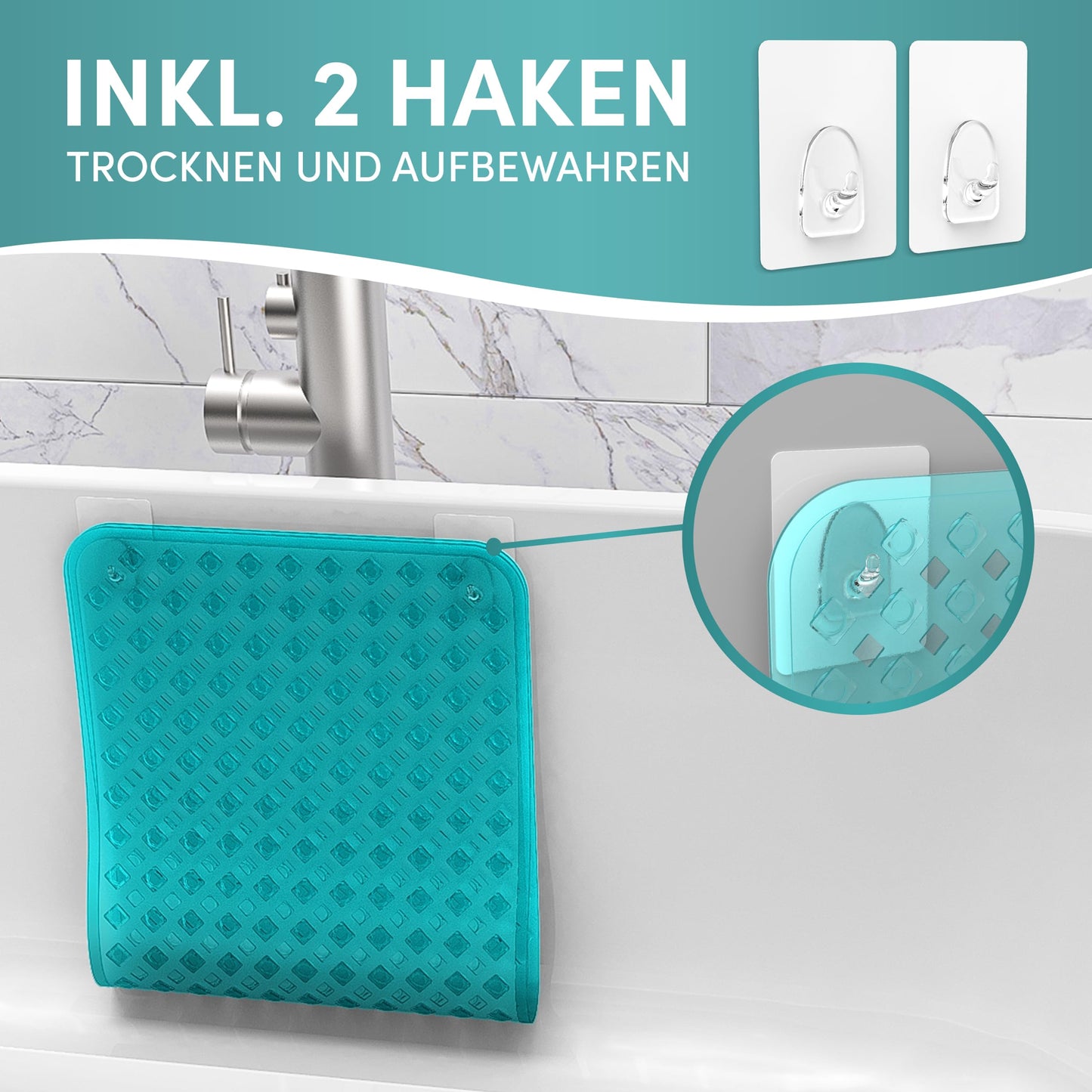 Angelbach® non-slip bathtub mat with 2 hooks for drying 88x40cm - bathtub anti-slip mat 100% BPA-free - mold-resistant & machine-washable bathtub insert.