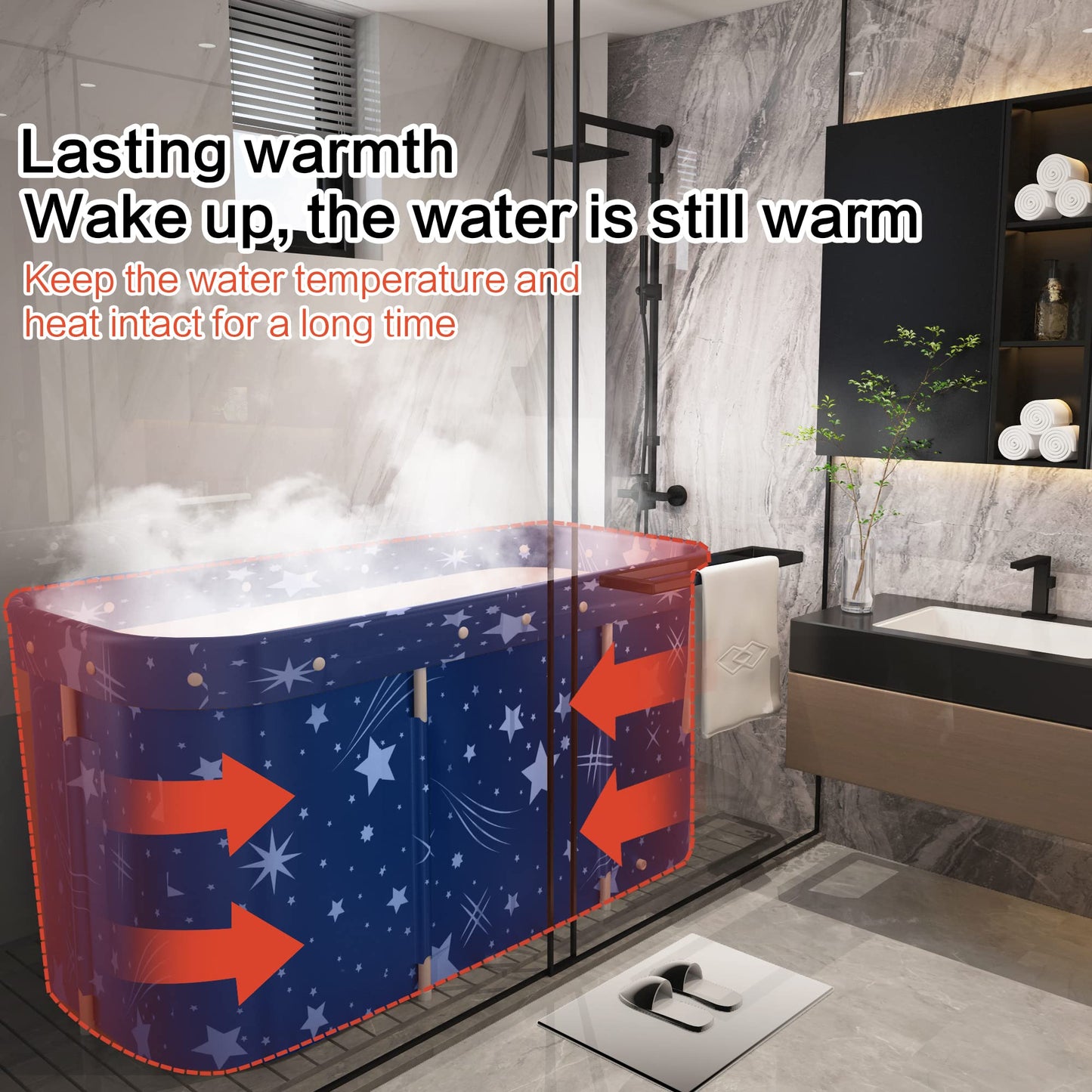 Adoture Folding Bathtub for Adults, Portable Plastic Bath Tub for Kids, Mobile Spa Bathtubs for Adults with Drain and Backrest, and 10 Bath Pockets
