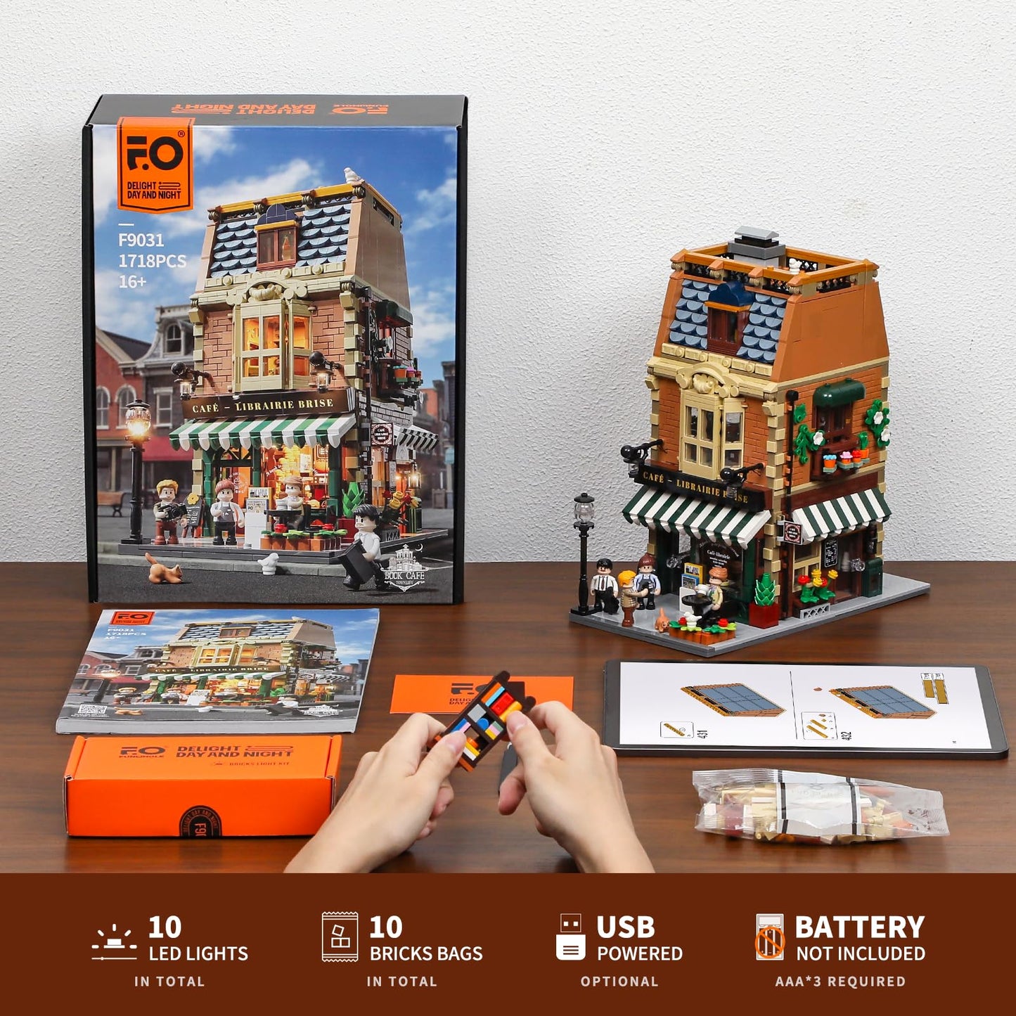 Funwhole Book Cafe Illuminated Building Block Set - City Coffeehouse LED Light Modular Building Model Kit 1718 Pieces for Adults and Teens