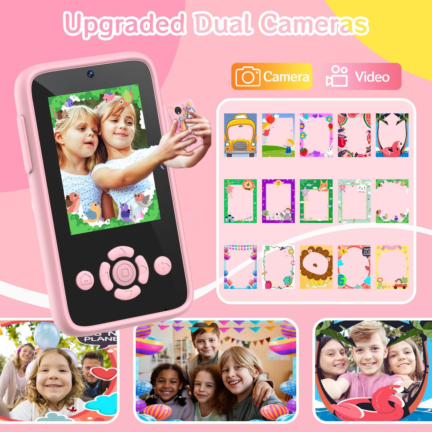 Children's mobile phone with music and games, 2.4" display children's camera with dual camera, 1080P HD children's phone with 32GB SD card, Christmas birthday unicorn gifts toys for 3-12 year old girls (pink)