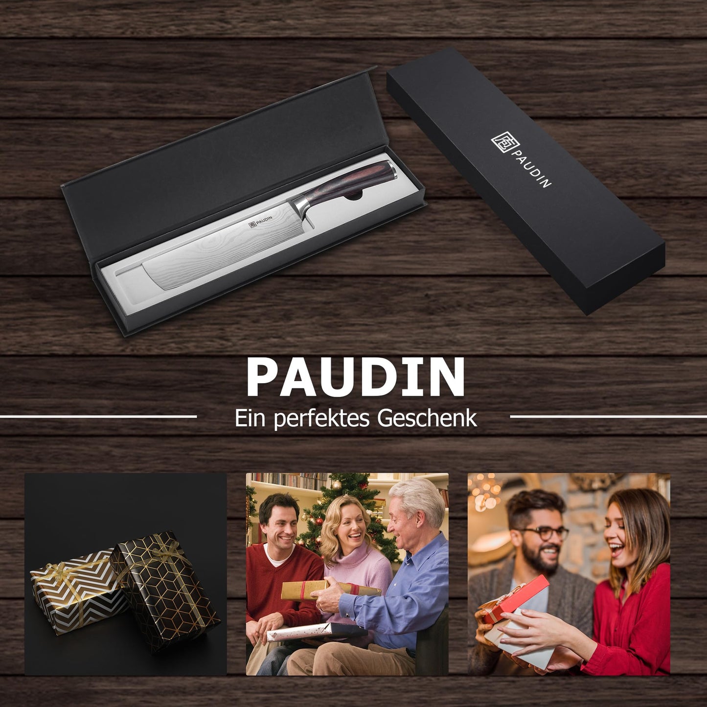 PAUDIN Japanese knife, blade length 17 cm Nariki knife chopper kitchen knife made of high-quality stainless steel, Asian multipurpose kitchen knife for home and kitchen with ergonomic handle.