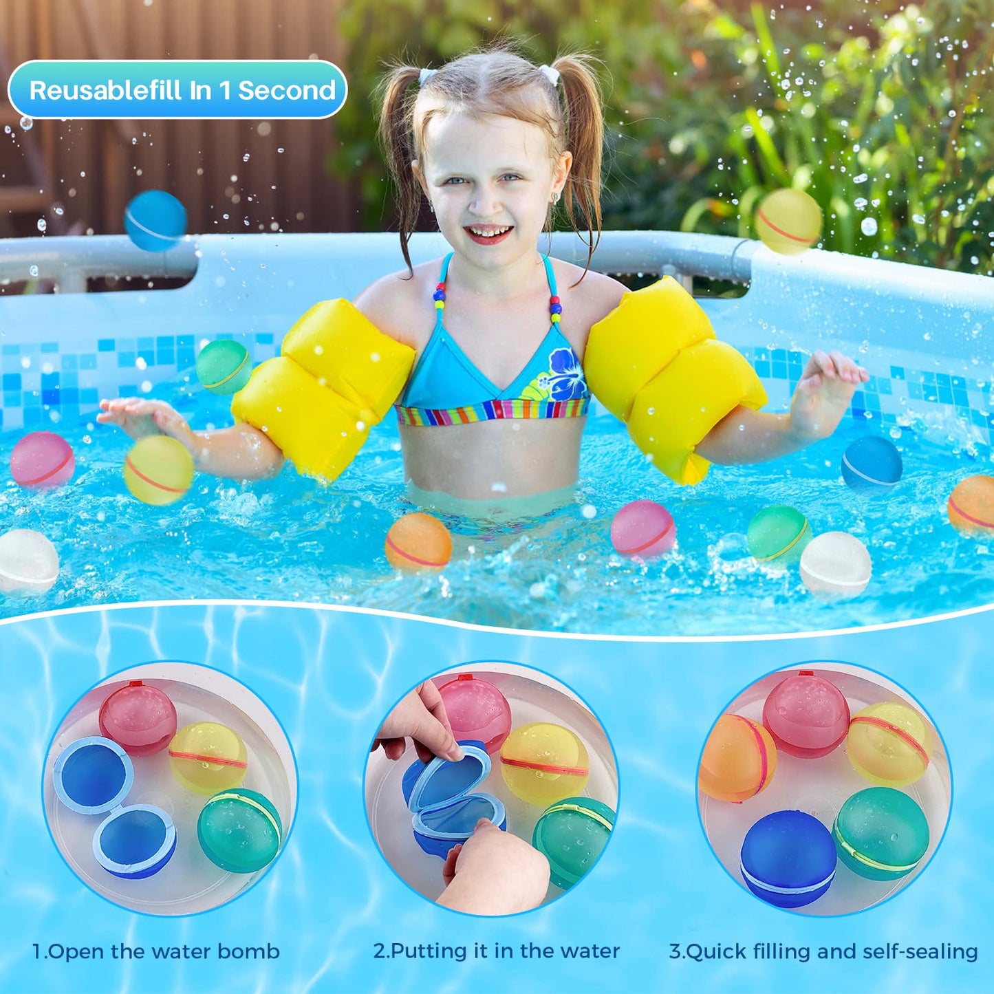Reusable water balloons, 12 pieces of self-sealing magnetic splash balls for kids, adults, beach, pool party, water toys, outdoor summer fun.
