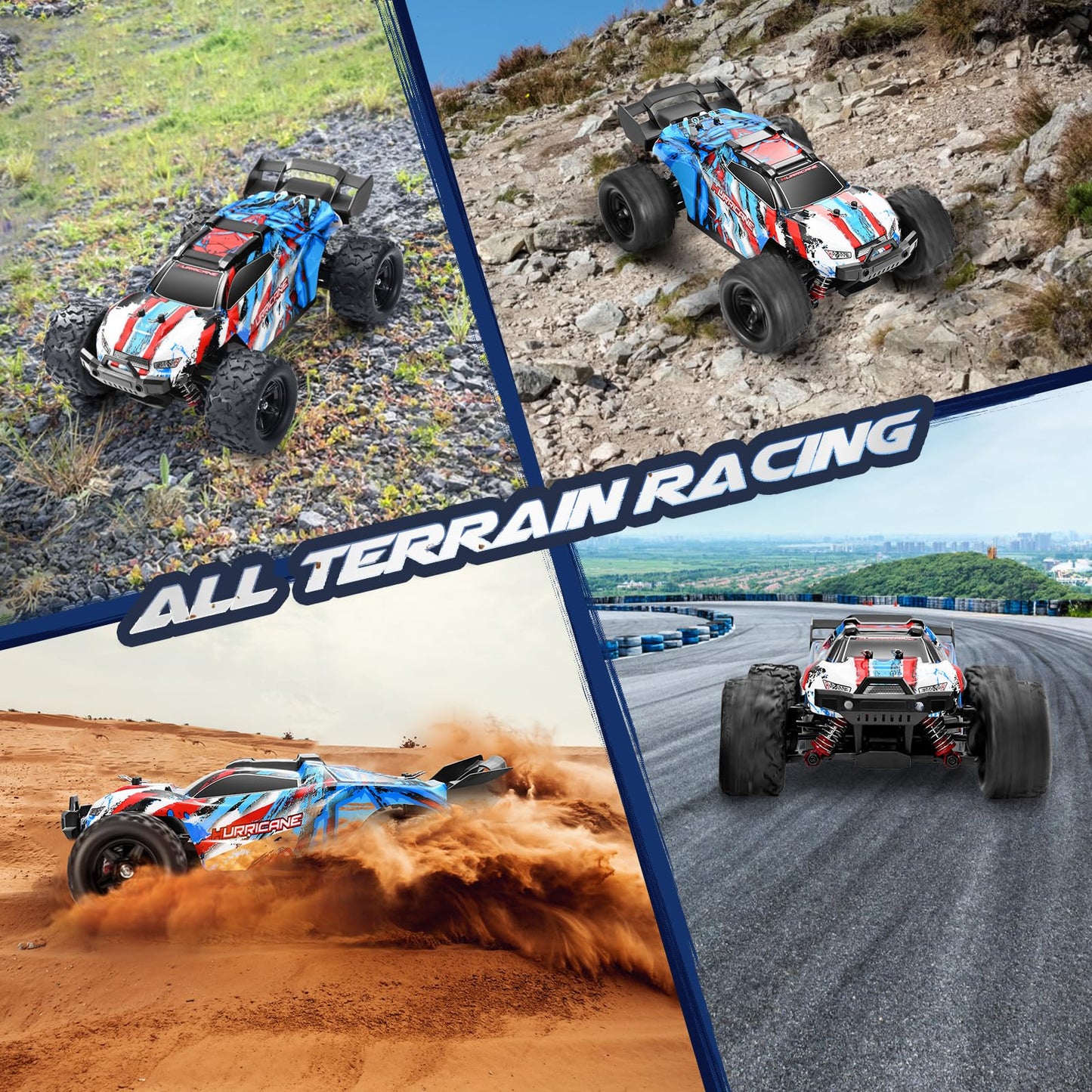 1:18 remote control car, all-wheel off-road RC car, 2 batteries, 40 minutes runtime, 2.4GHz all terrain high-speed RC crawler 50 km/h, outdoor indoor vehicle toy for adults and kids.