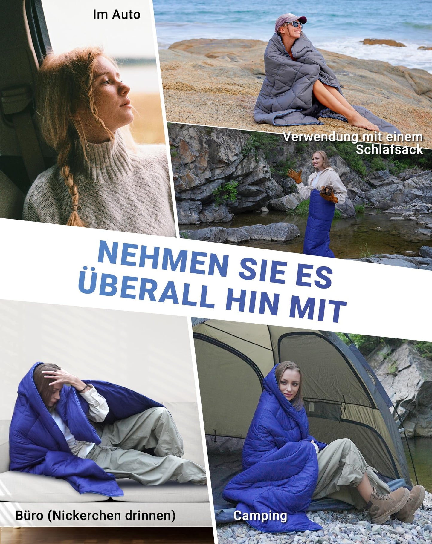 KingCamp Lightweight Camping Blanket, multifunctional and warm quilt with snap button, water-resistant, for travel, airplane, hiking, picnic.