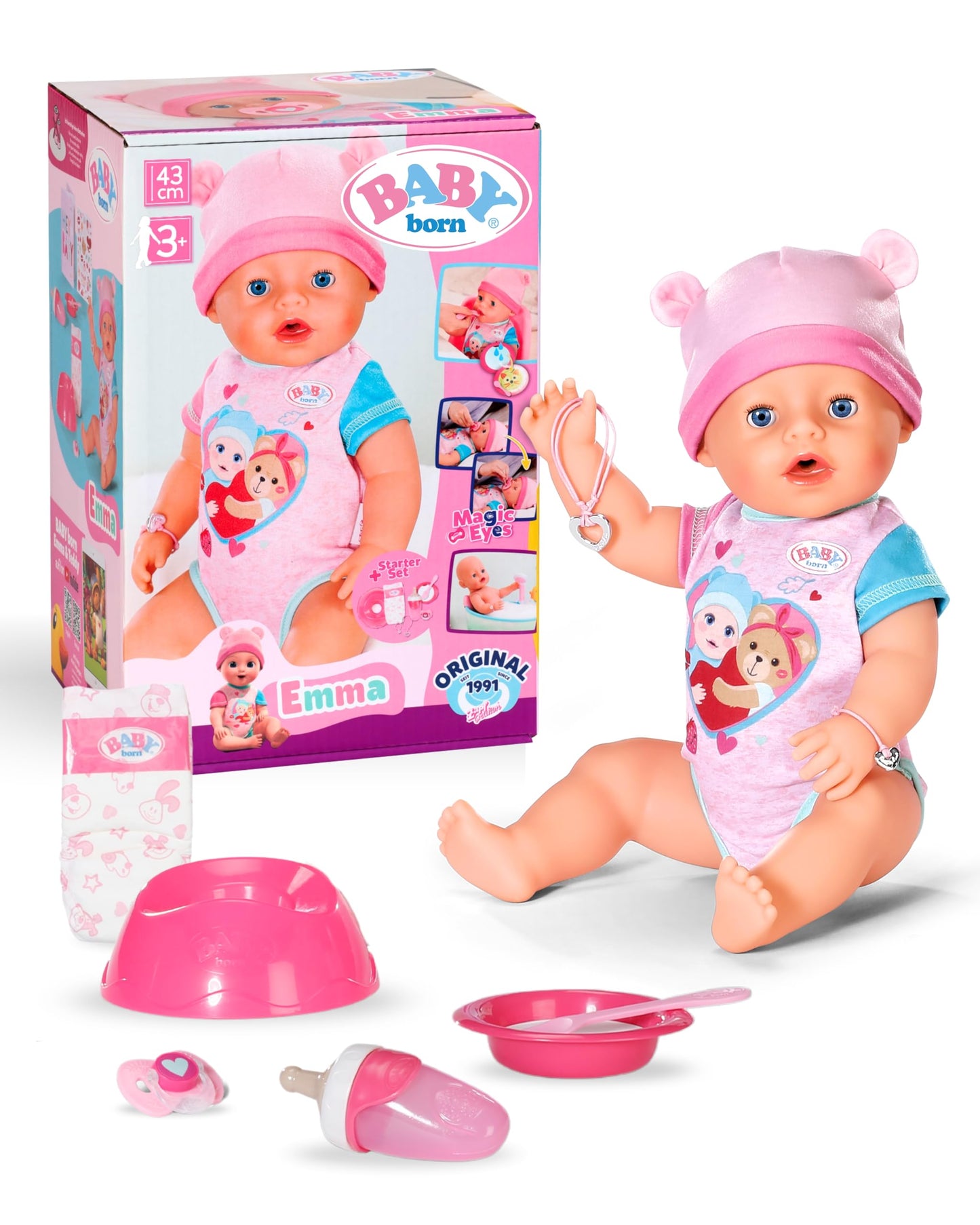 BABY born Emma - 43 cm tall baby doll - 10 functions including accessories & romper - works entirely without batteries - suitable for children aged 3 and up