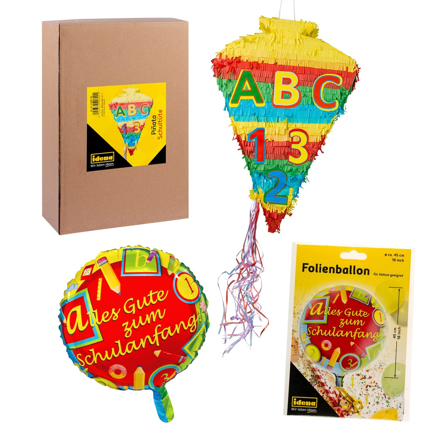 Idena 90012 - Pinata school cone & foil balloon school enrollment, first day of school, school start, decoration, gift