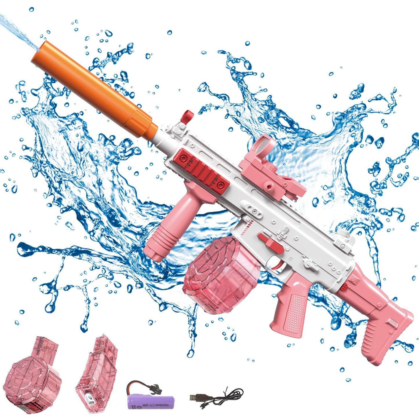 Electric water gun Very powerful water machine gun with rechargeable battery Squirt Gun Water Toy up to 20ft, Outdoor Water Gun shooting game for adults and kids (Pink)