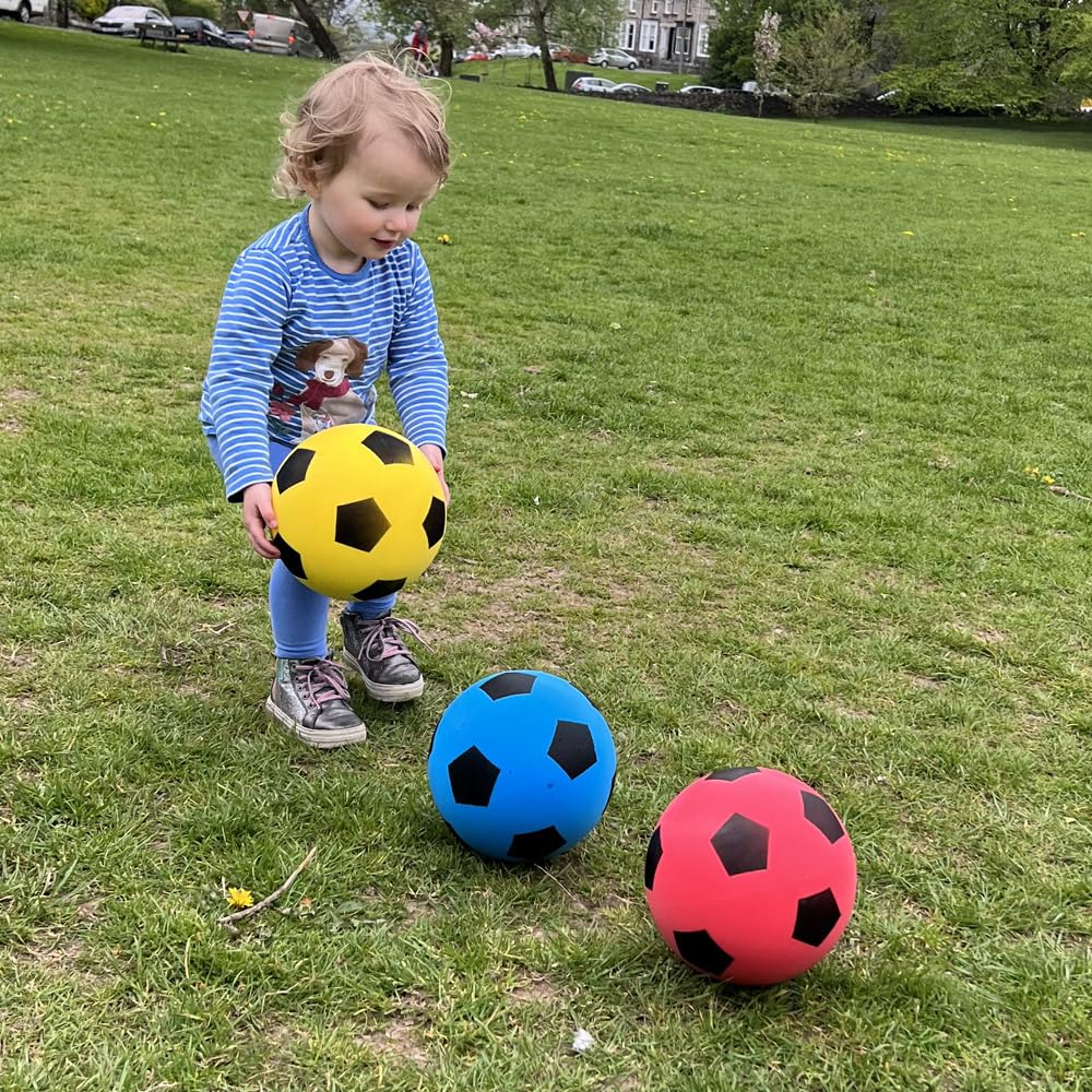 Fun sport foam soccer balls 3-pack | Soft foam soccer balls for indoor & outdoor | Lightweight, durable & safe | Perfect for kids, teens & adults | 19.4 cm (Red, Blue & Yellow)