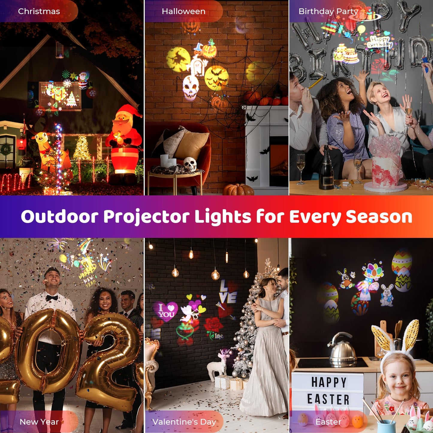 NACATIN Christmas Projector, 2-in-1 LED projector with 12 interchangeable slides (96 patterns) & 10 water waves, waterproof with remote control for indoor and outdoor Christmas decorations, parties