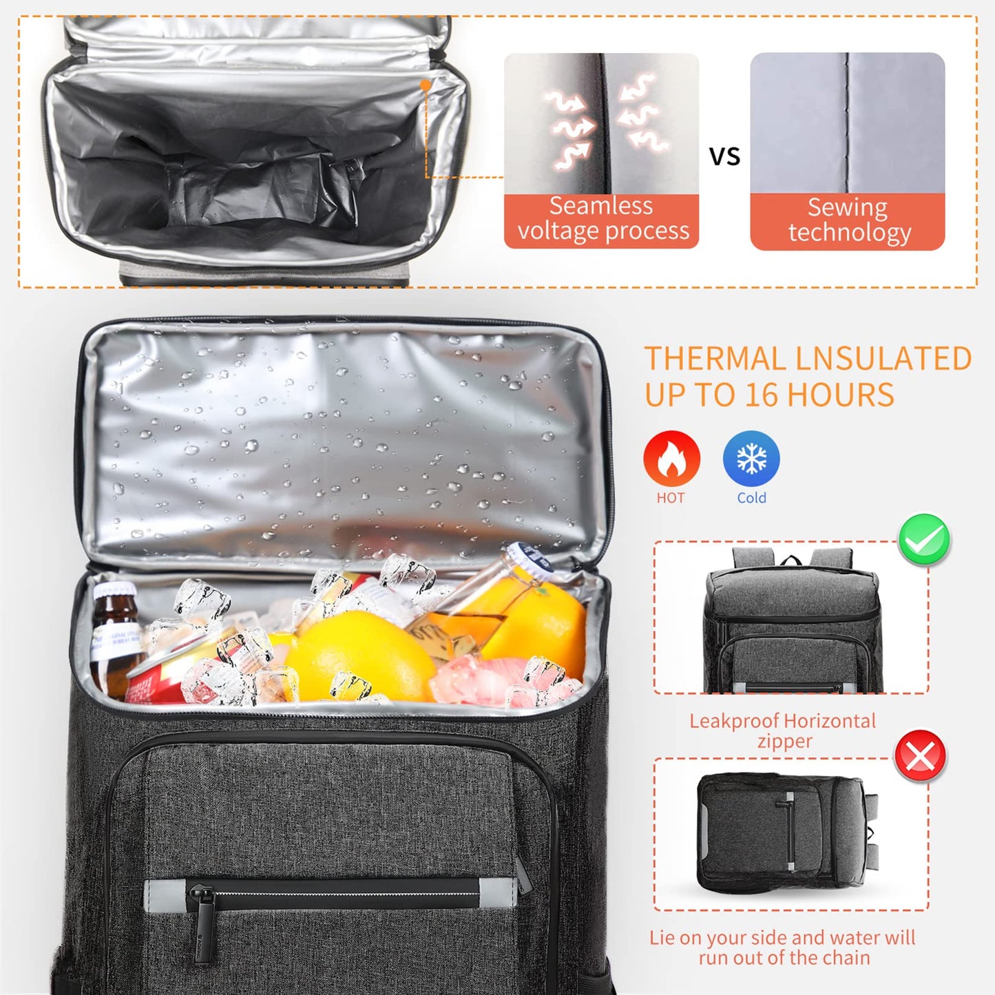 Aoking SN1075 thermal backpack in shades of gray, 24 l